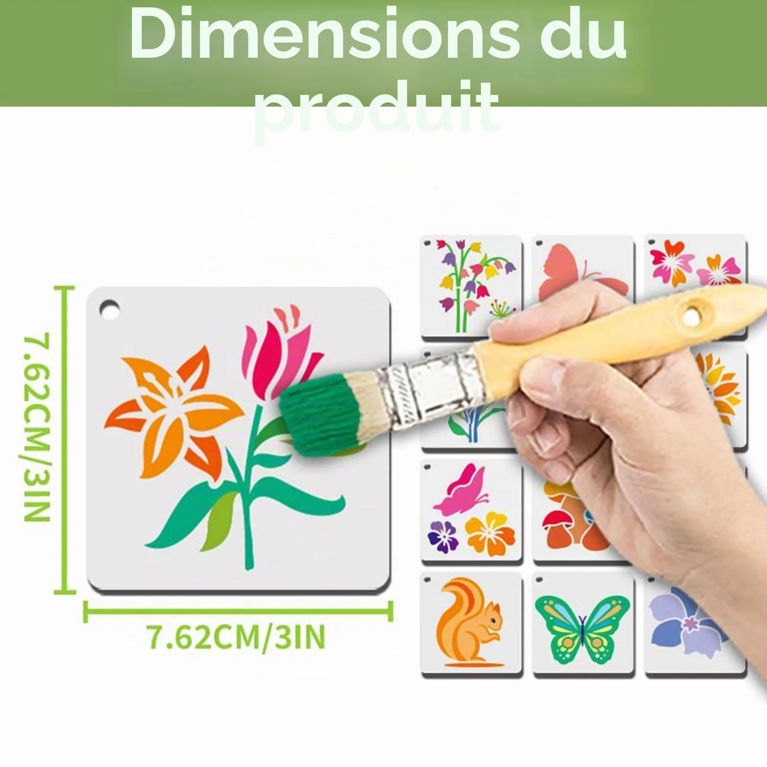 Lot de 64 pochoirs réutilisables 7,6 x 7,6 cm pour peinture plastique bricolage motifs fleurs feuilles