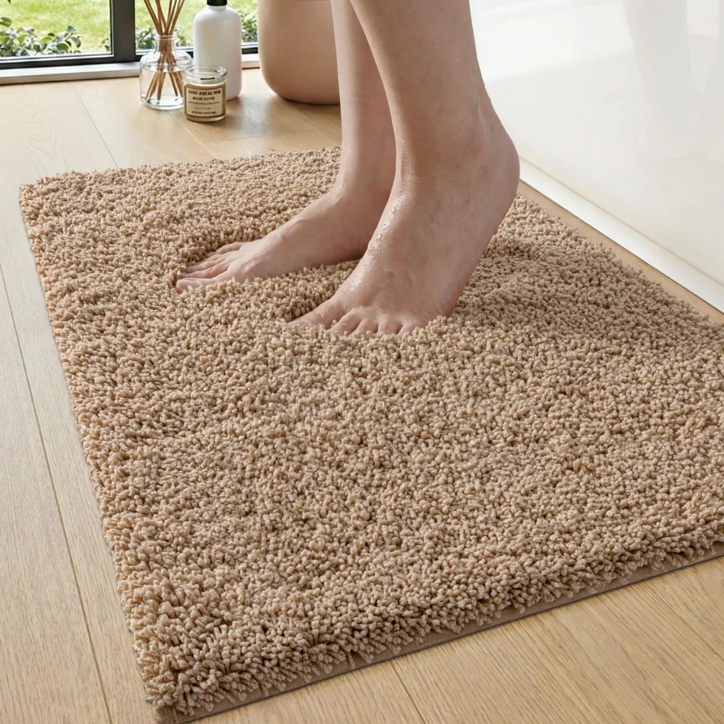 DEXI Tapis de Bain 40x60 cm Microfibre Antidérapant Beige