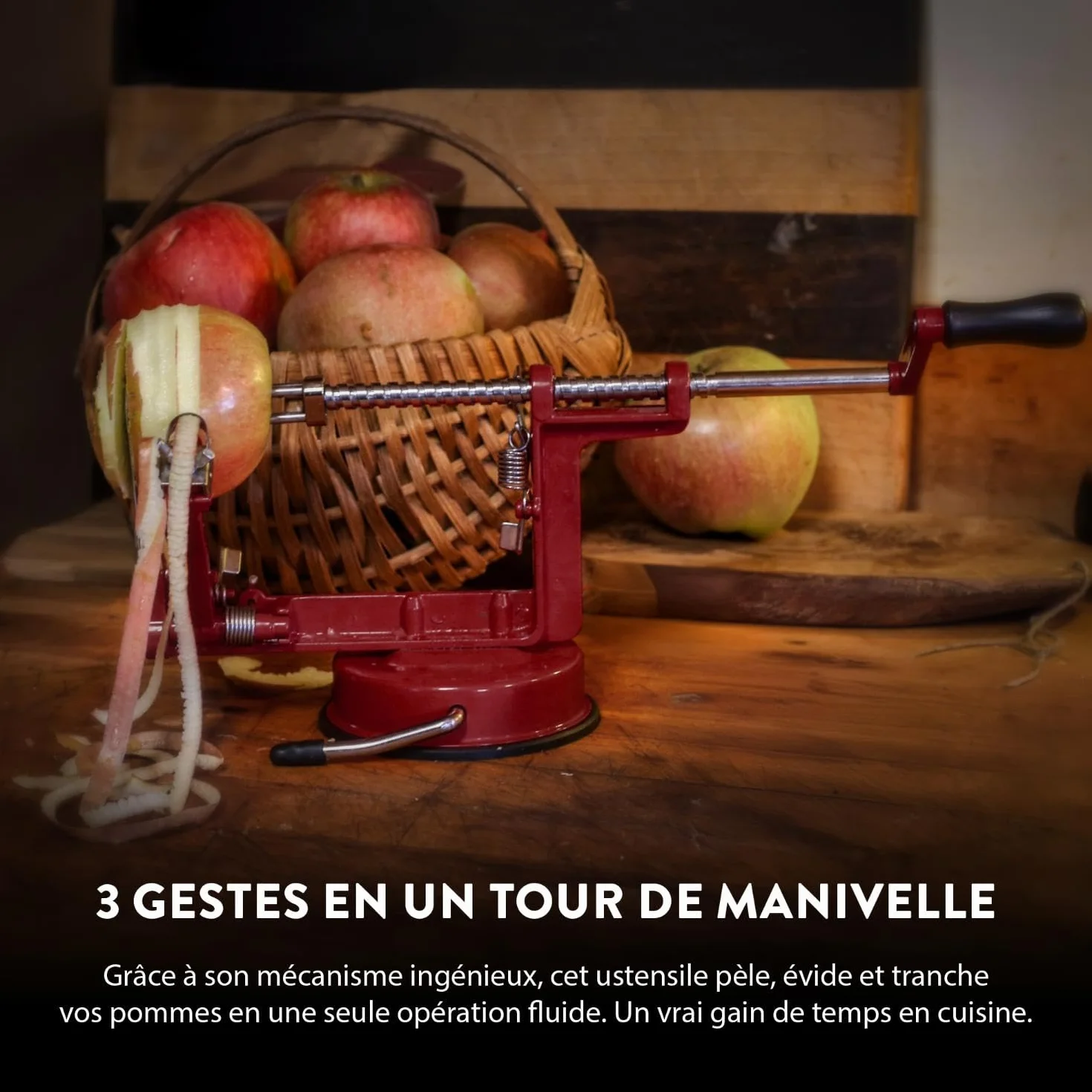 Éplucheur de pommes en métal Baumalu Rouge-Vin 25,5 x 15 x 11 cm avec ventouse