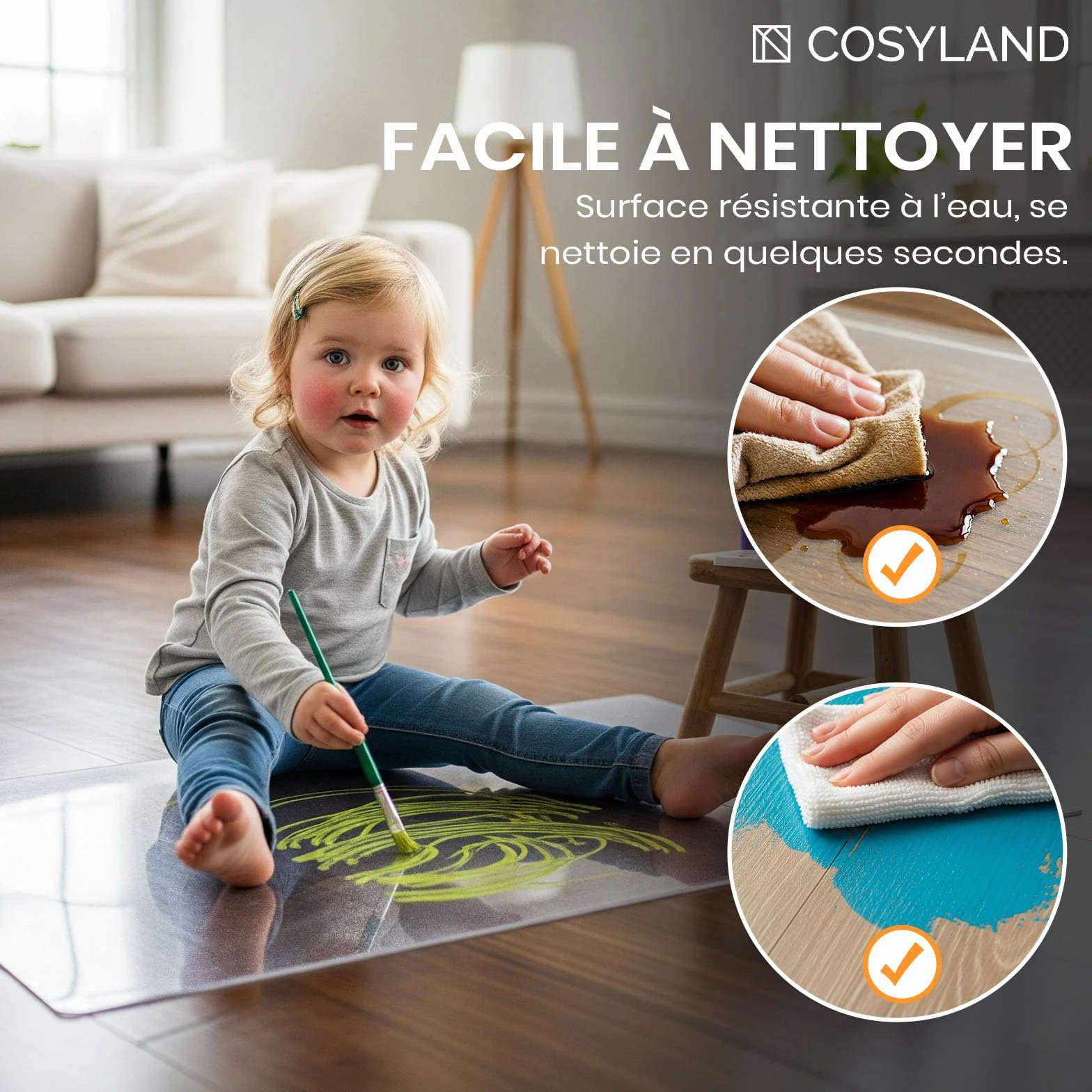 COSYLAND Tapis Chaise de Bureau Effet Givré 90x120cm Antidérapant Protège-Parquet