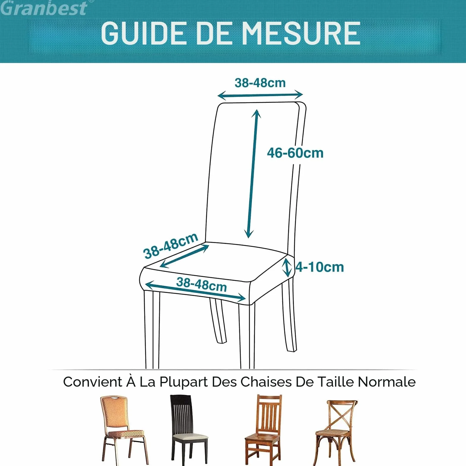 Granbest Lot de 4 Housses de Chaise de Salle à Manger Imperméables, Protection Amovible, Gris