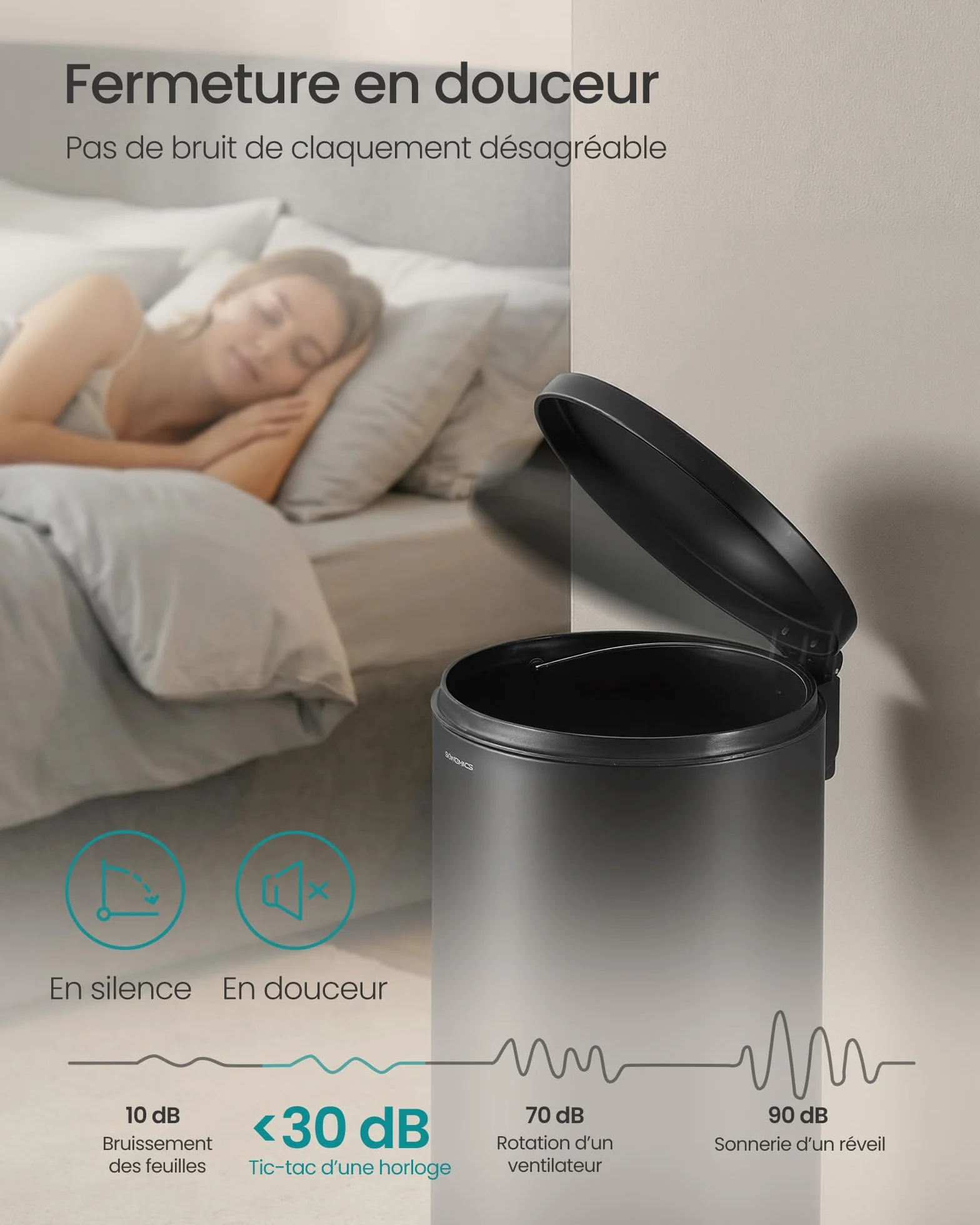SONGMICS Poubelle 30 L Rond, Acier, Noir d'Encre, Pédales en Métal, Seau Amovible