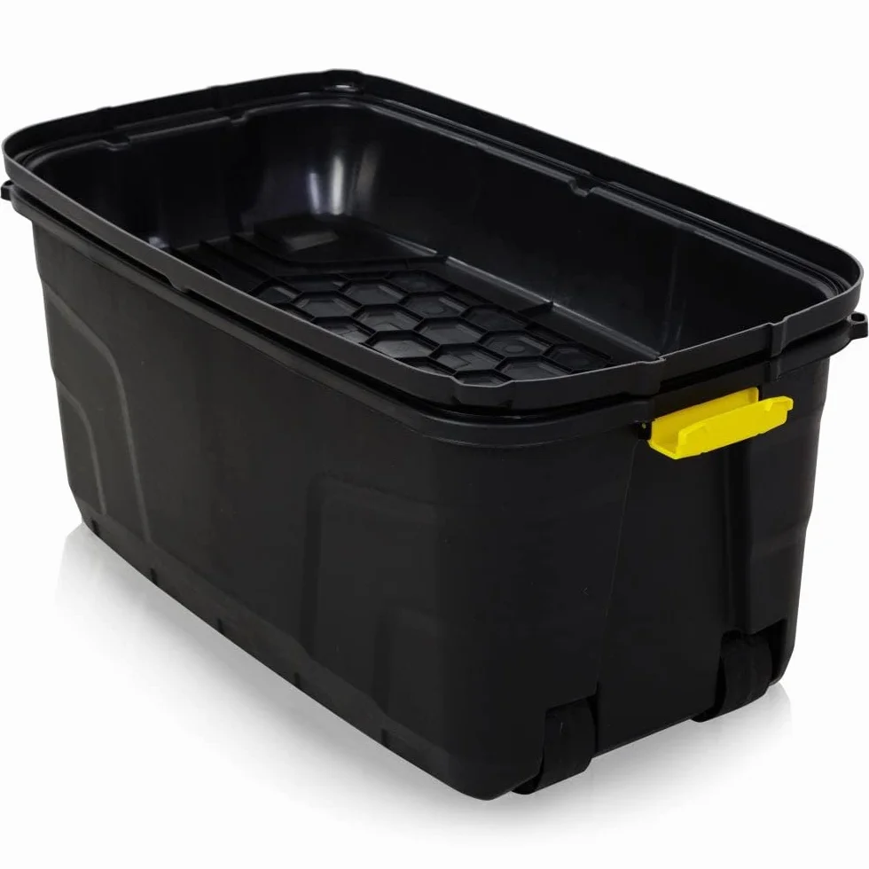 Coffre de rangement en plastique robuste sur roulettes Noir 94x52x56 cm