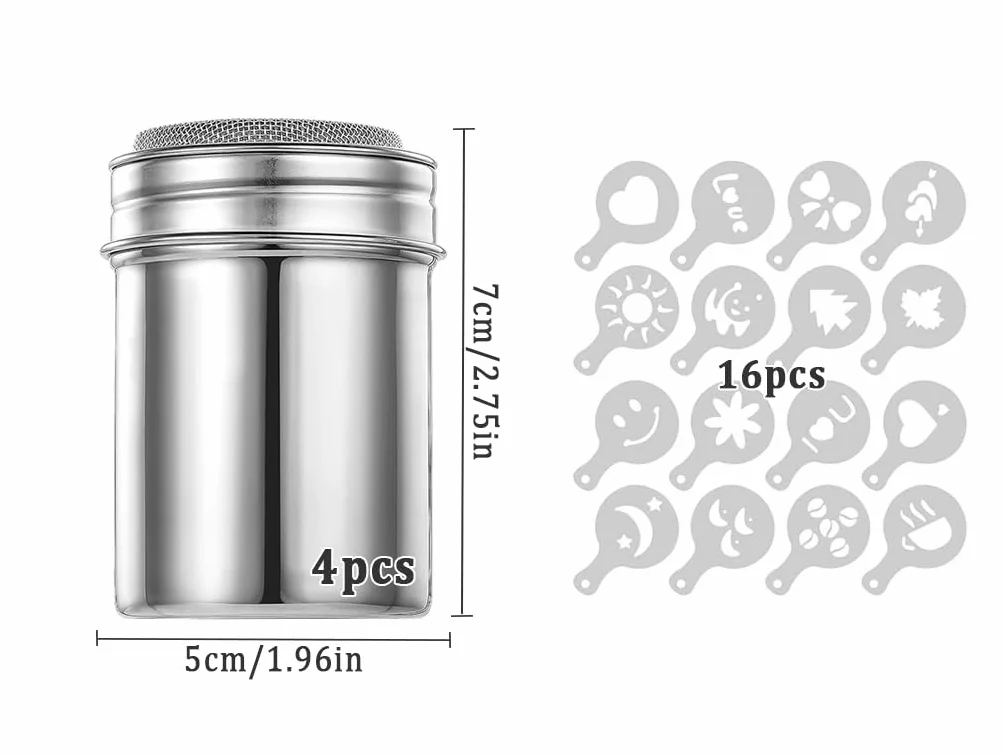 Saupoudreuse Cacao avec Couvercle 16 Moules pour Café Chocolat Sucre Sel Farine