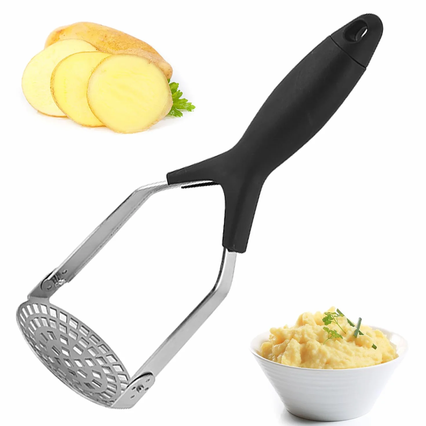 Presse-Purée Manuel en Acier Inoxydable avec Manche Antidérapant Pliable Broyeur de Pommes