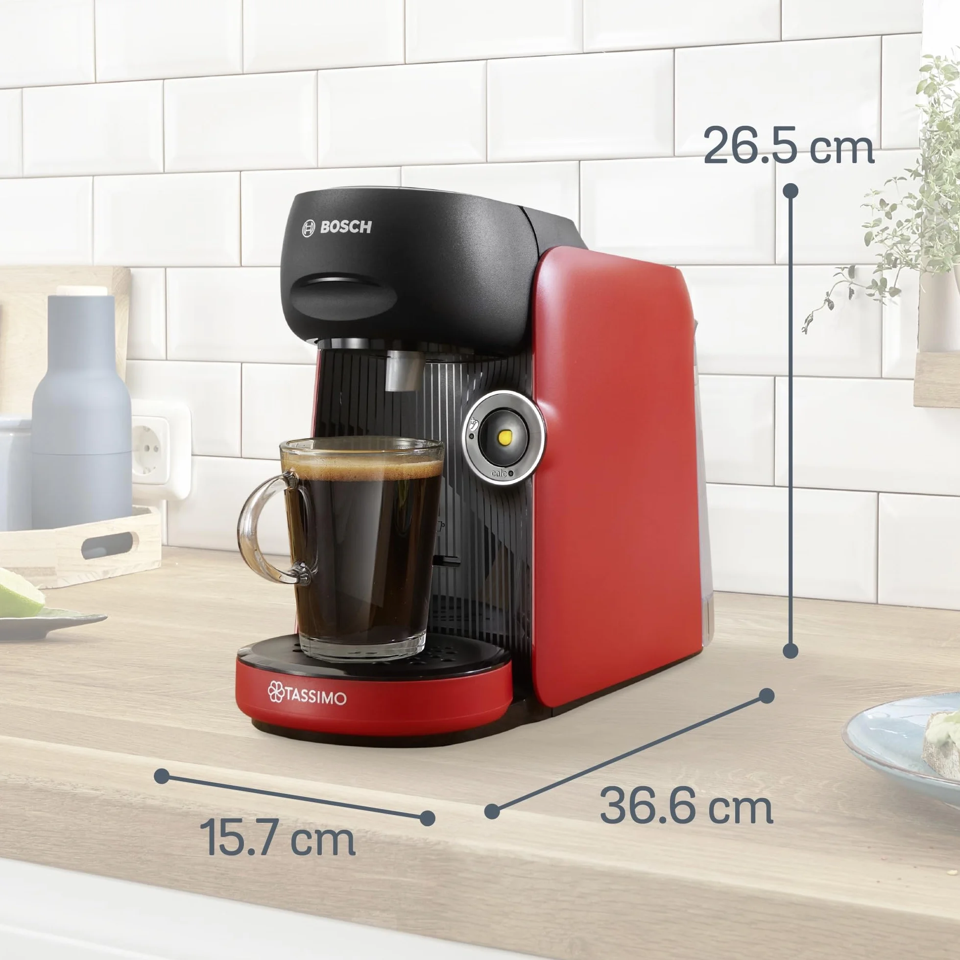 Bosch Tassimo Finesse TAS163E Machine à café multi-boissons, 70 boissons chaudes, IntensityBoost, cafétière à dosettes, rouge
