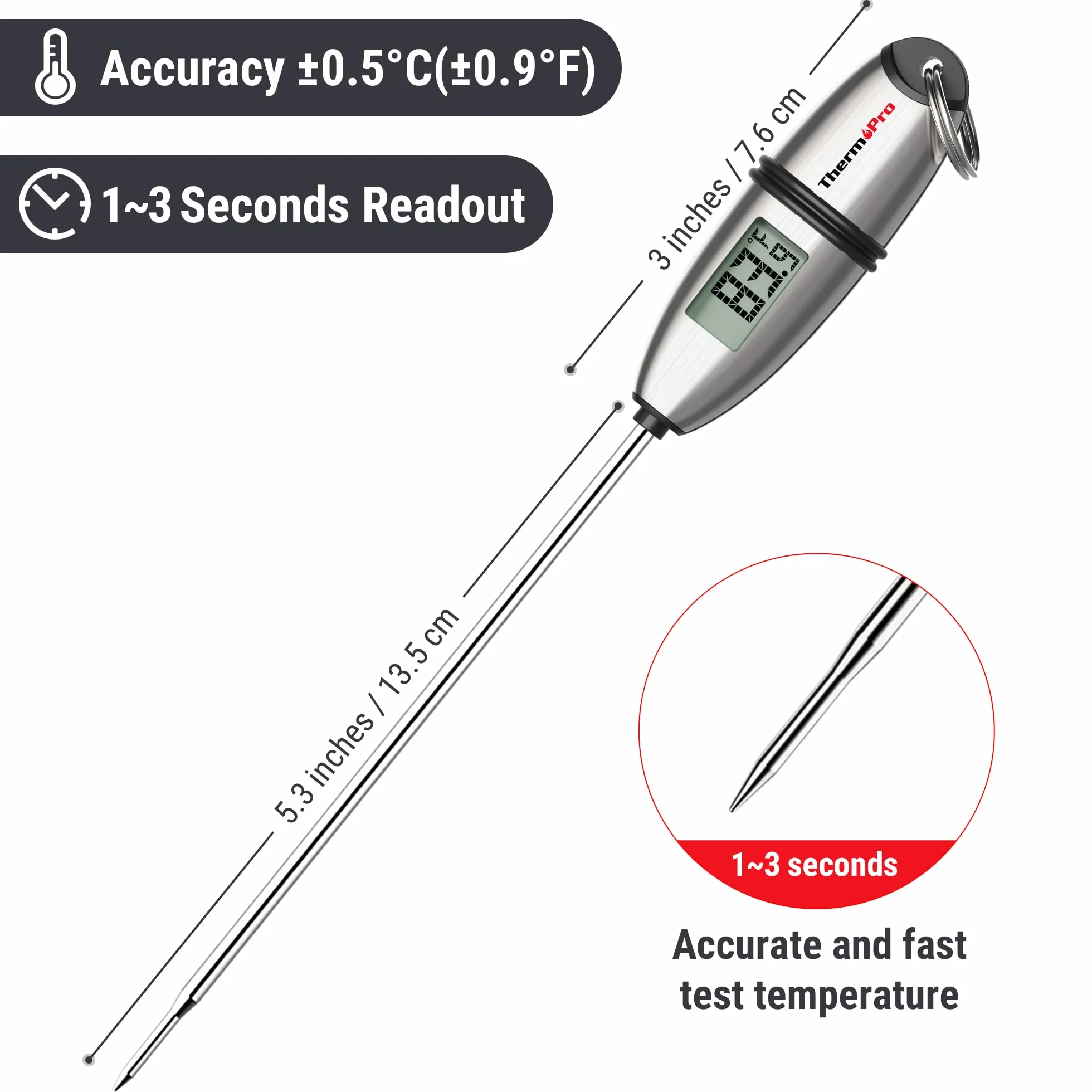 ThermoPro TP02S Termometr Cyfrowy 3 Sekundy Szybki do Kuchni Cukierniczy z Długą Sondą