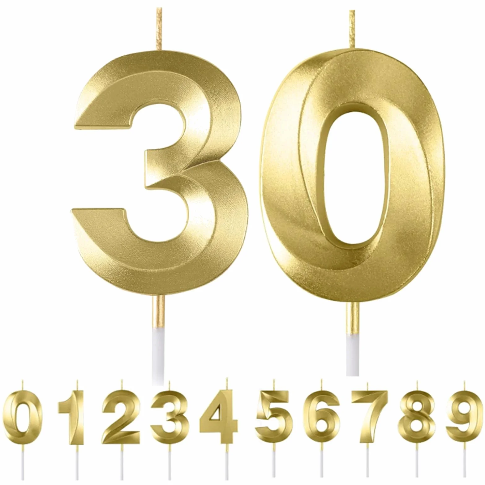 Bougies d'anniversaire Numéro 30, 3D Diamant Or Bougie Chiffre 30, Décoration Gâteau Anniversaire