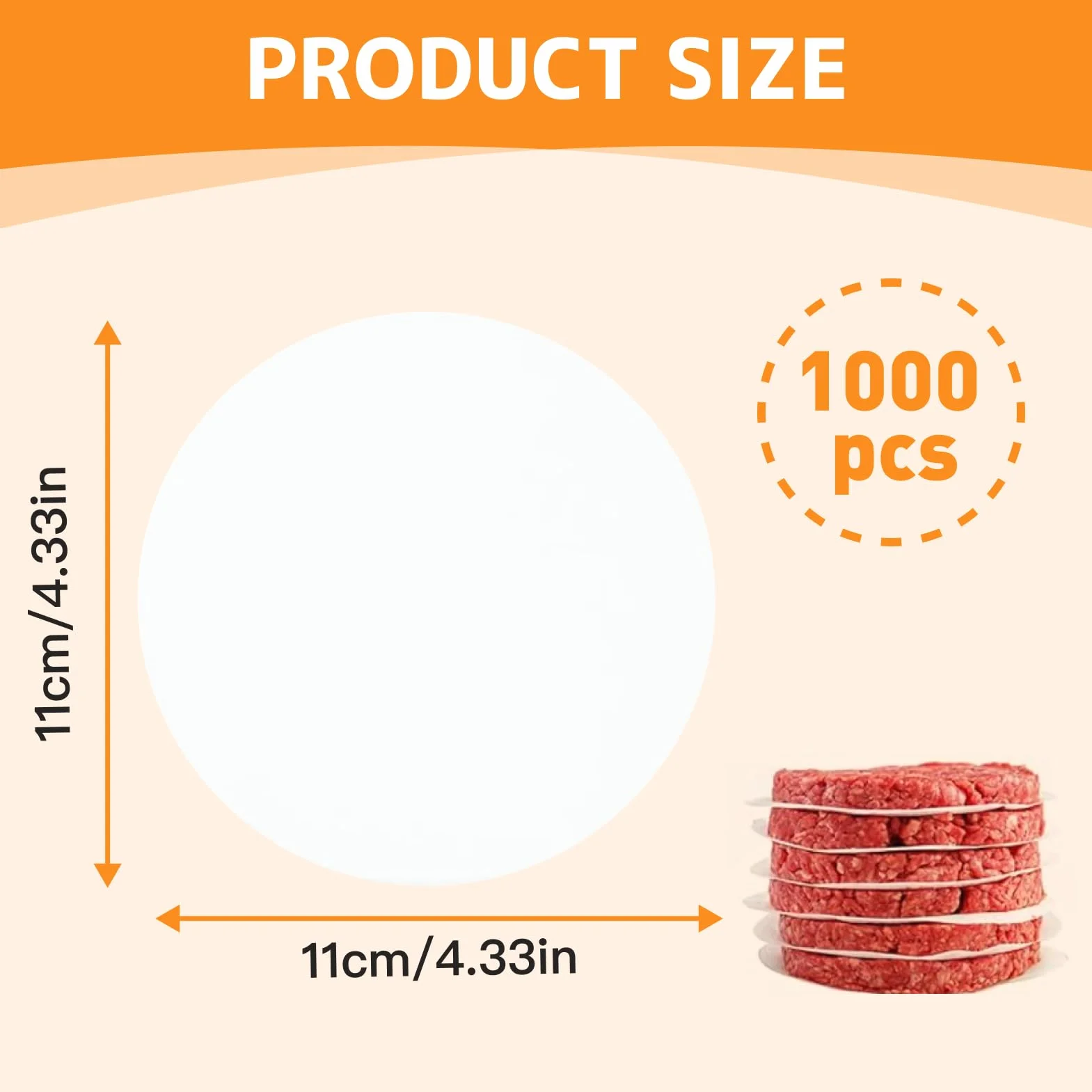 Papier steak haché Rond 11 cm 1000 pcs pour presse steak haché