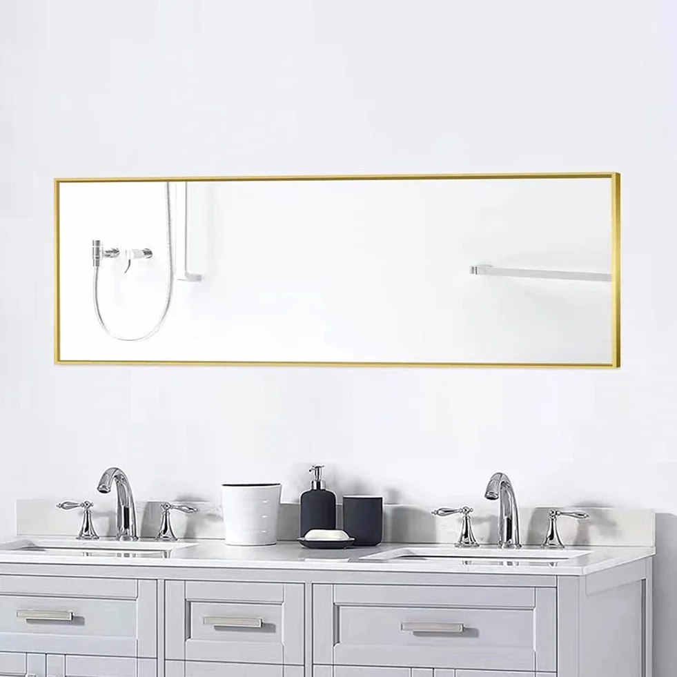 Miroir Pleine Longueur 150x40 cm sur Pied Mural Cadre Simple Doré