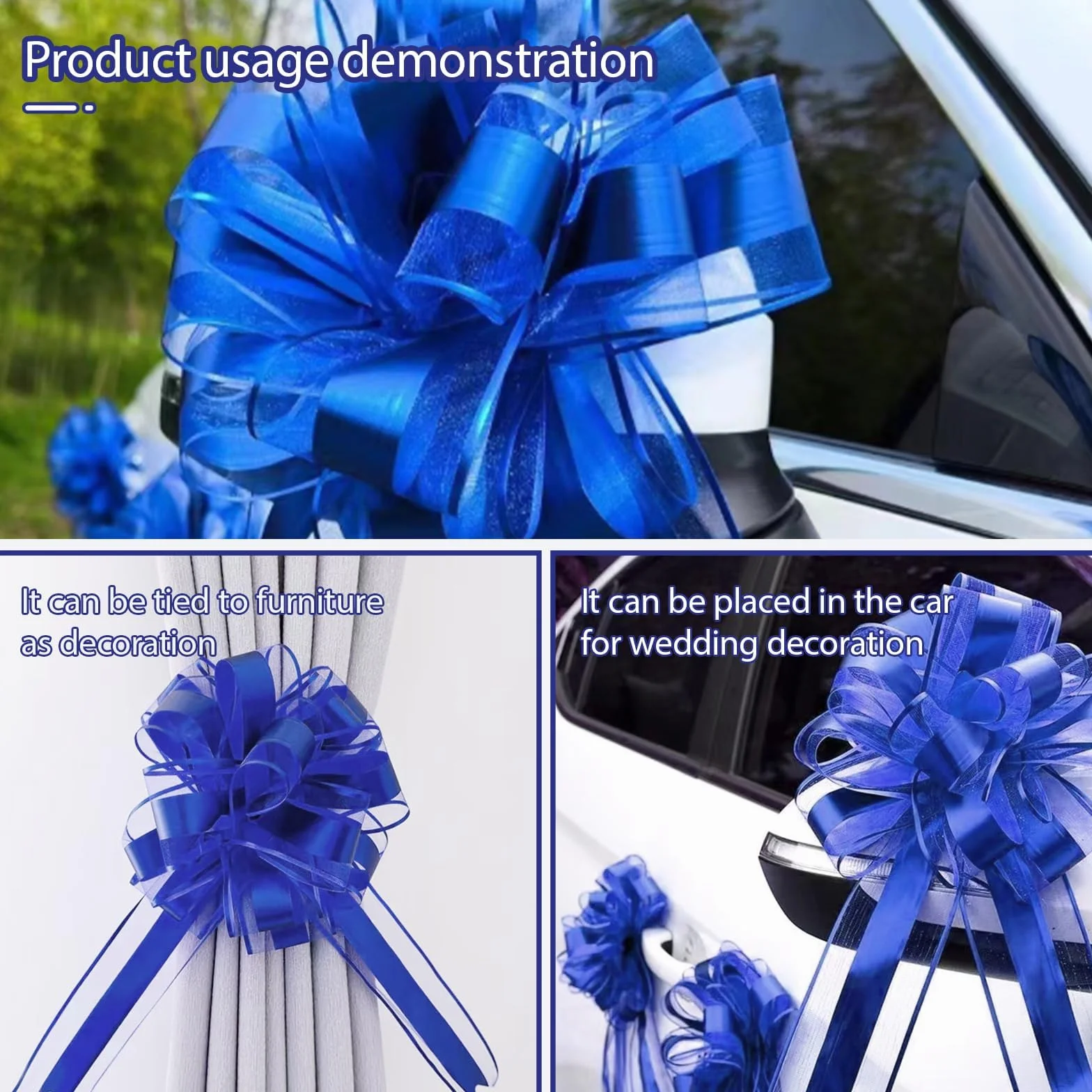 Nœud Cadeau Bleu Grand 25cm - Ruban à Tirer Manuellement pour Emballage Mariage Anniversaire Noël