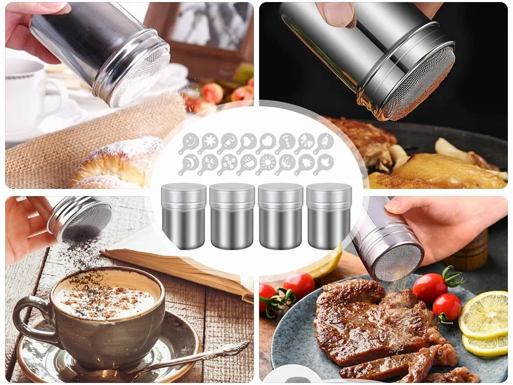 Saupoudreuse Cacao avec Couvercle 16 Moules pour Café Chocolat Sucre Sel Farine