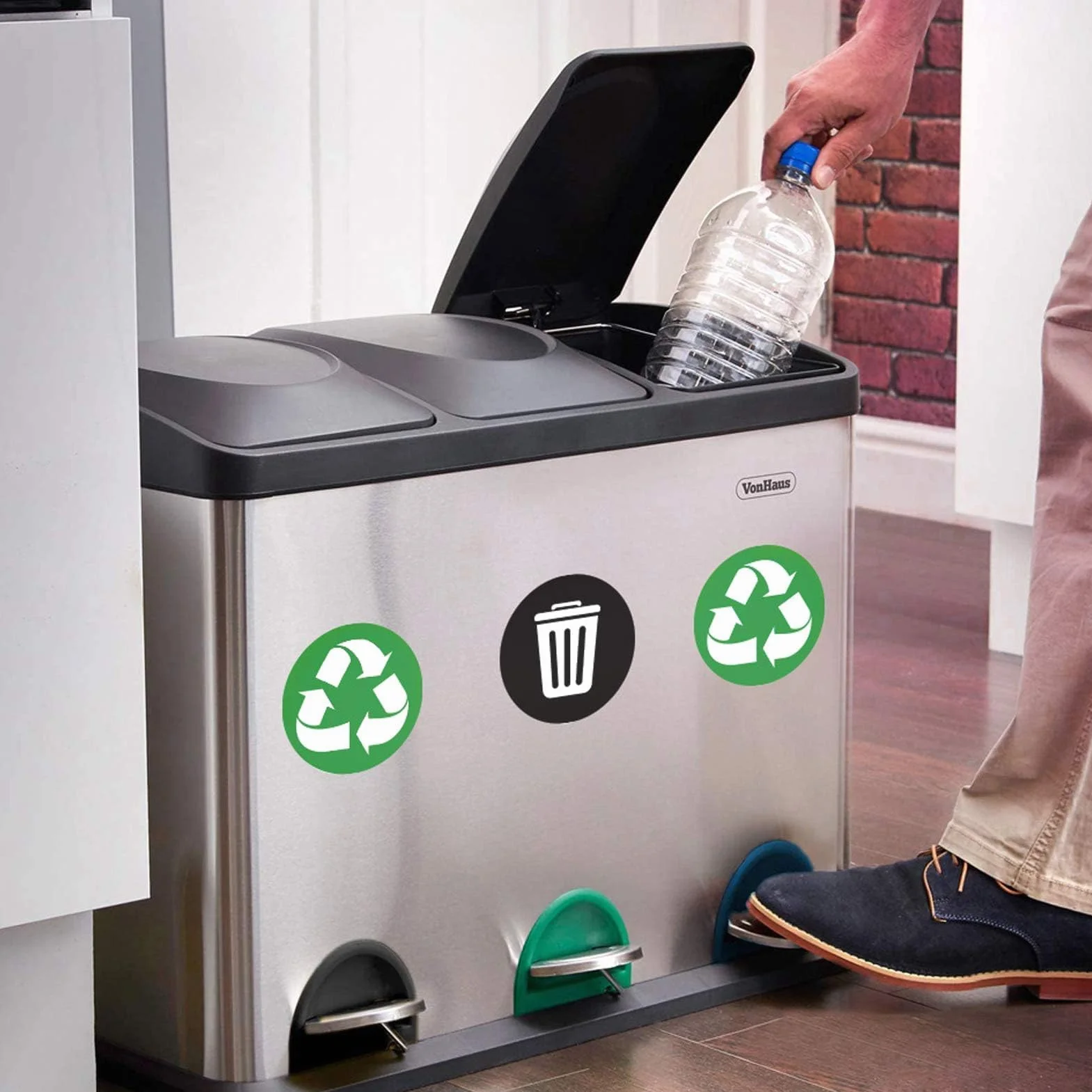 Autocollant de Recyclage HERCHR, Pack de 18 Autocollants Vinyle pour Poubelle Intérieur Extérieur