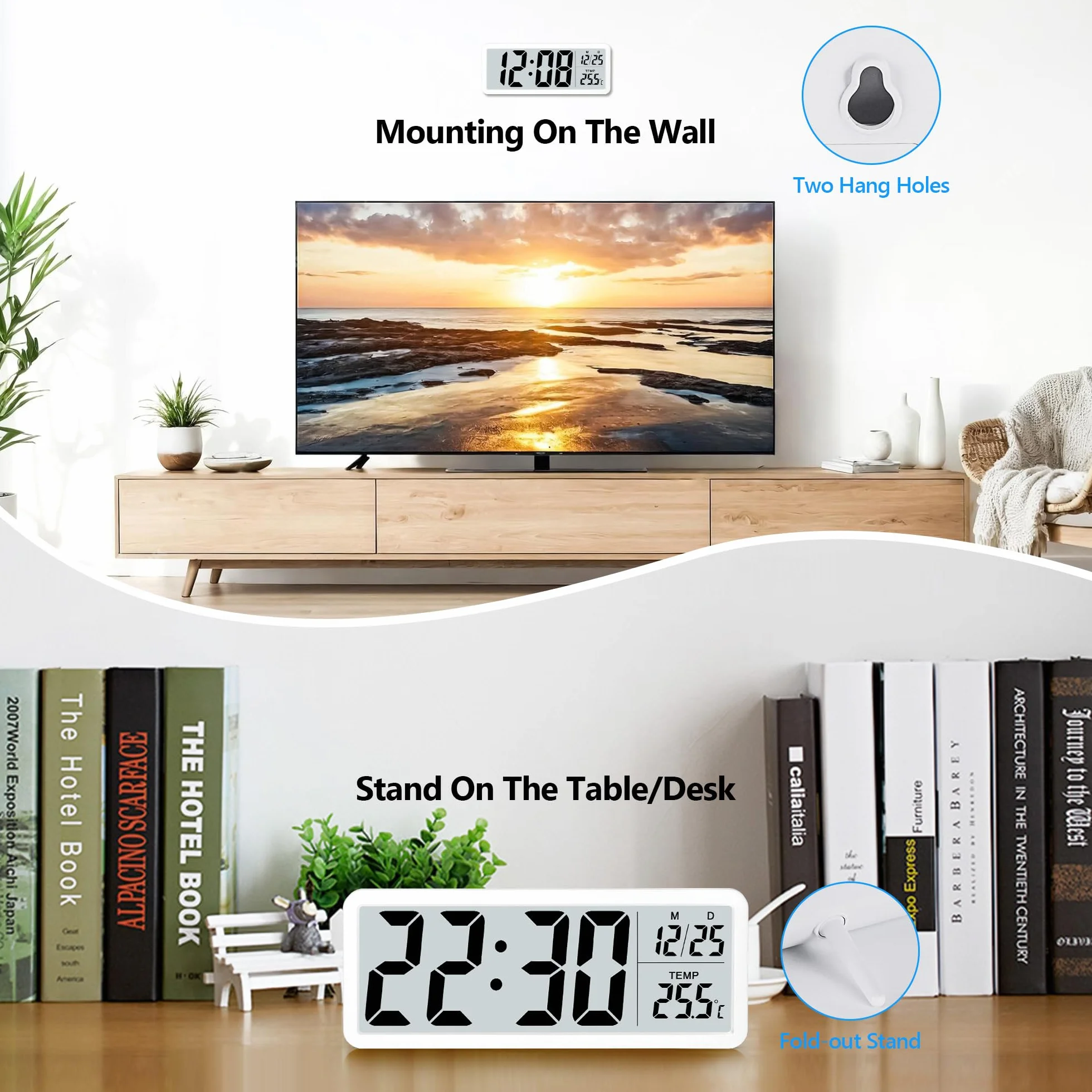 Horloge Murale Numérique à Piles Grands Chiffres Température 12/24 Heures