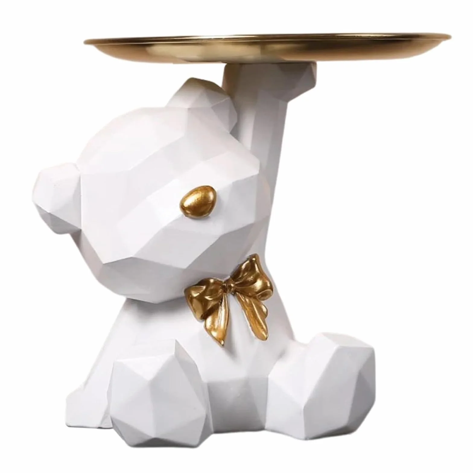Sculpture d'Ours en Résine Plateau Décoratif, Statue de Rangement Mignon (Blanc)