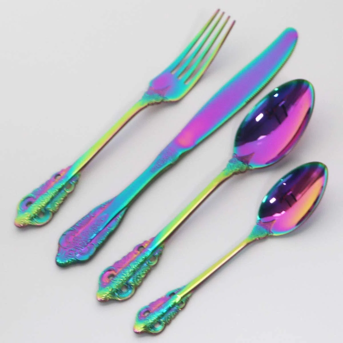 Ensemble de couverts en argenterie, ensemble 24 pièces acier inoxydable 304, vaisselle, couteaux, fourchettes, cuillères, cuisine, or