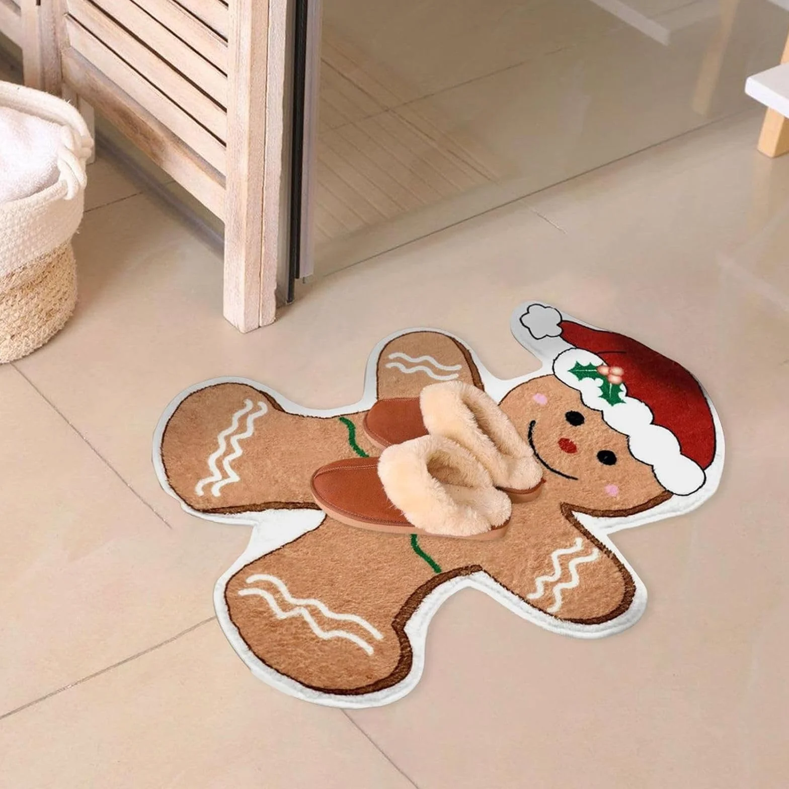 Tapis de sol de cuisine de Noël antidérapant lavable bonhomme en pain d'épice
