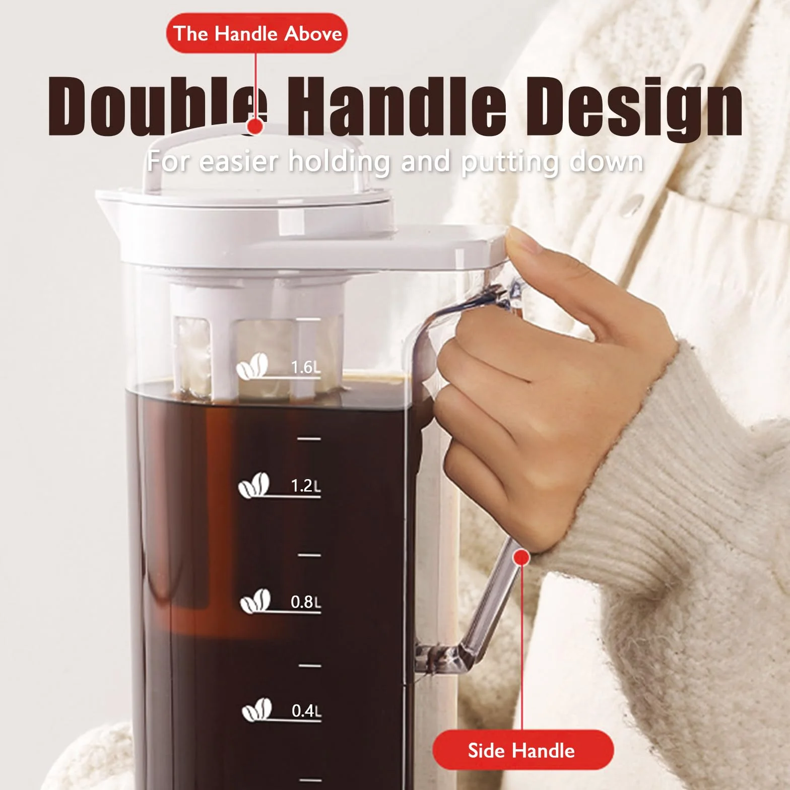 Ideal Swan Cafetière à infusion à froid 1,6 L avec filtre à maille fine, grande capacité