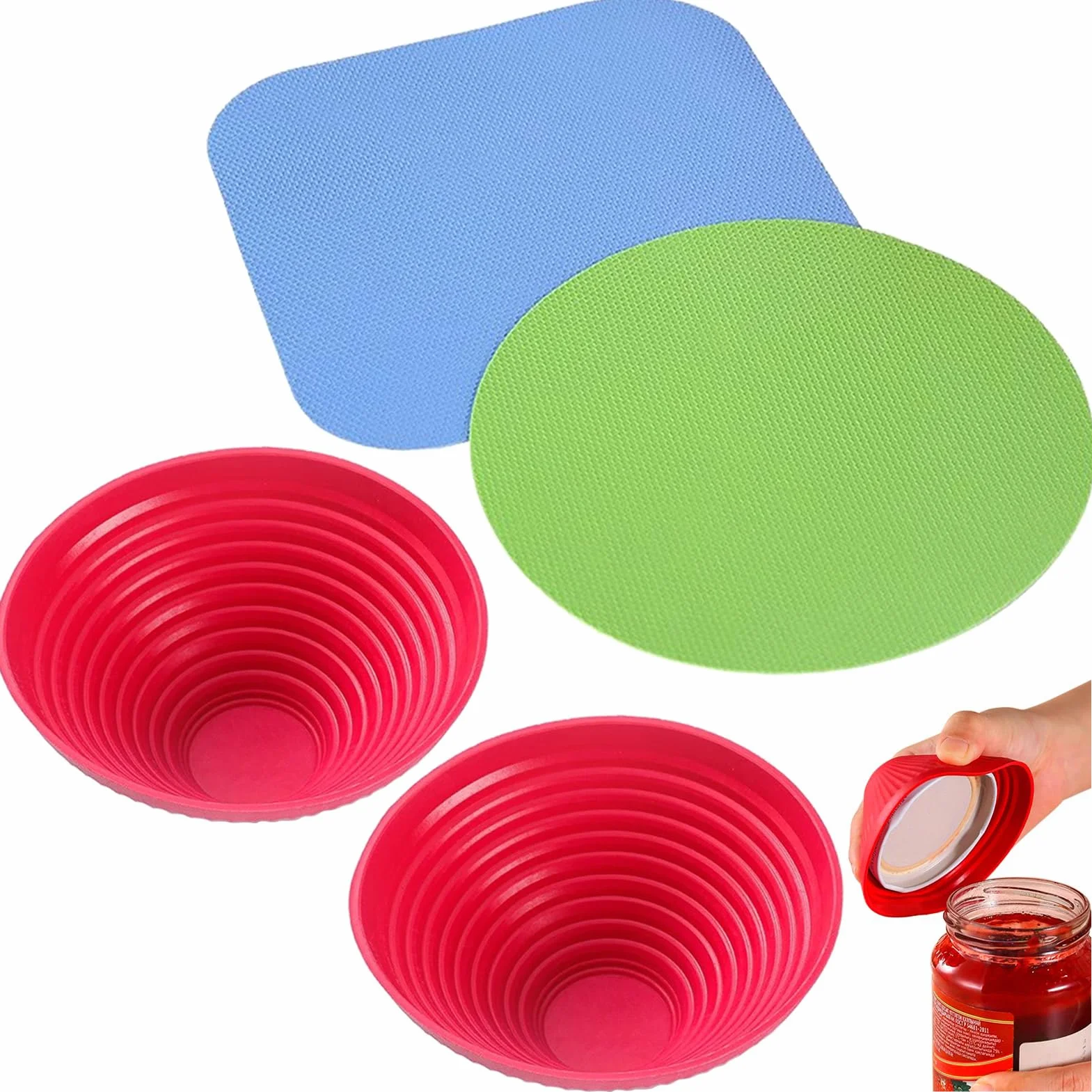 Lot de 4 Décapsuleurs en Caoutchouc Multifonction Ouvre Bocal Réutilisables Cuisine Ouvre Bouteille Antidérapants