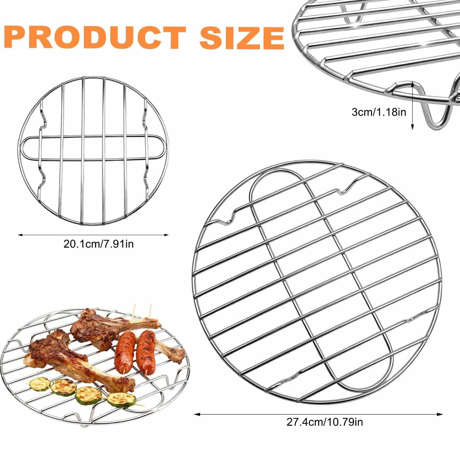 PARFCO Grille de Cuisson INOX Ø 27,5 cm 20 cm Rondes Support Cuisson Vapeur Rôtissage