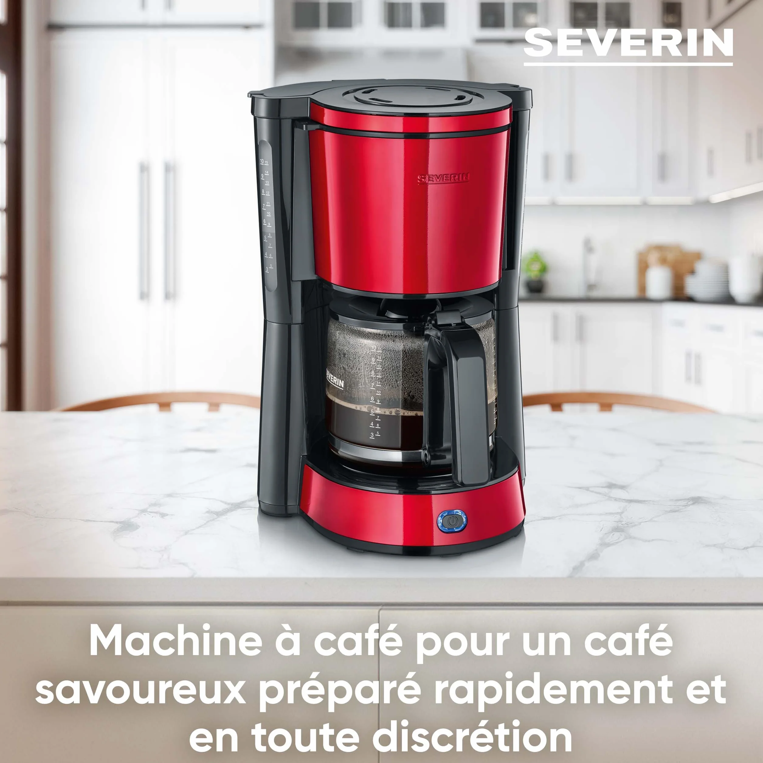 SEVERIN Cafetière Filtre 1000W 1,4L 10 tasses Porte-filtre amovible Anti-goutte Noir Rouge KA 4817