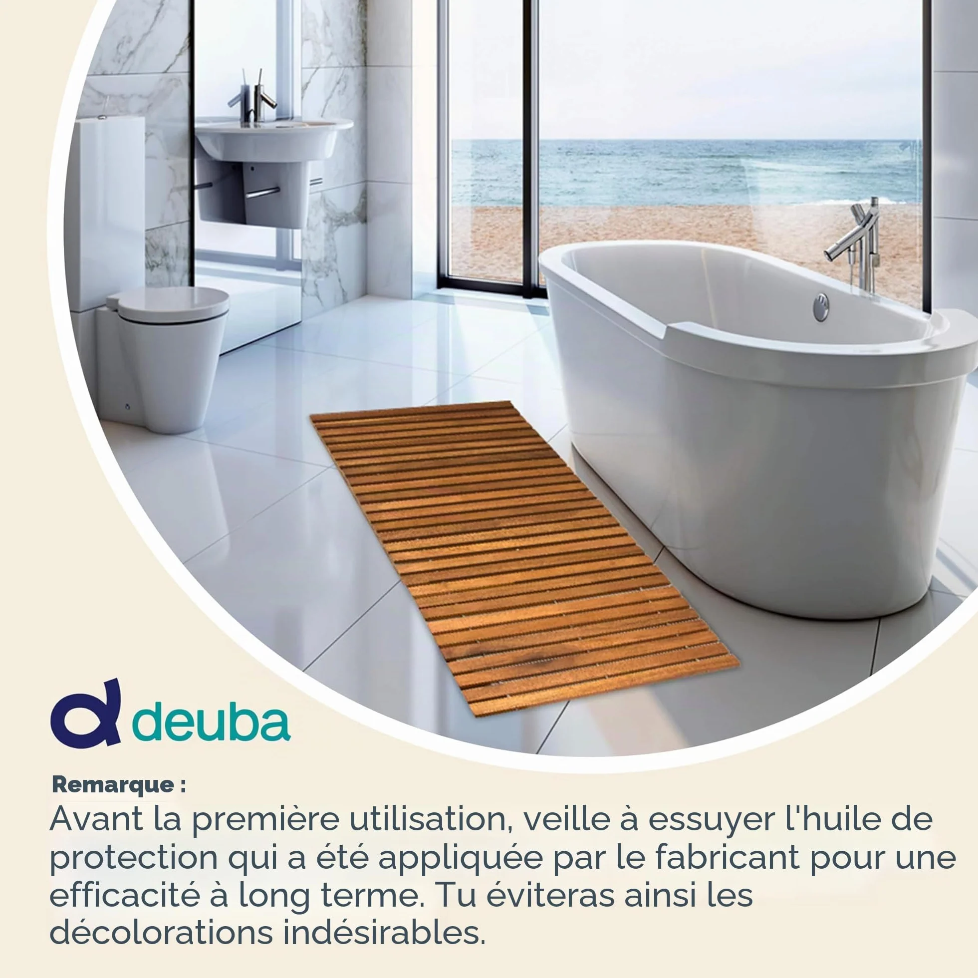 Tapis de Bain en Bois d'Acacia Antidérapant 76 x 50 cm Caillebotis Salle de Bain
