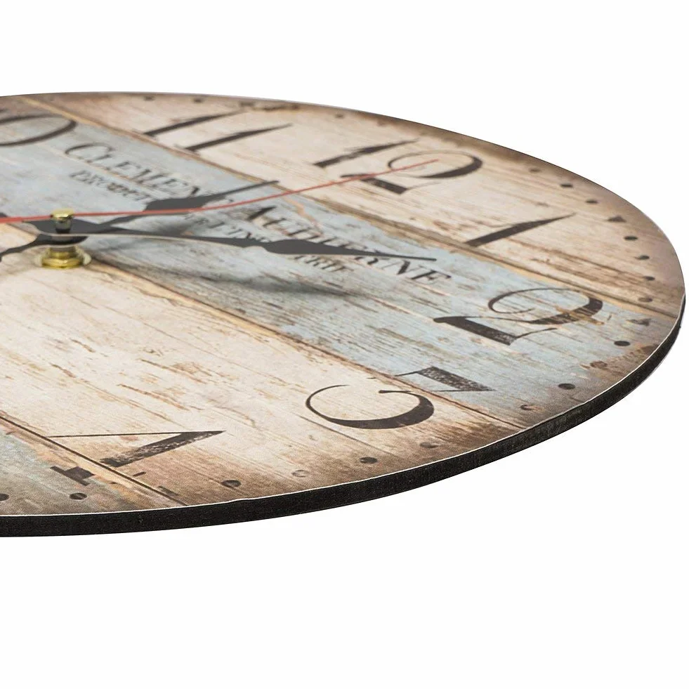 Horloge Murale Rustique Vintage 30cm Bois Silencieuse pour Maison Salon Bureau