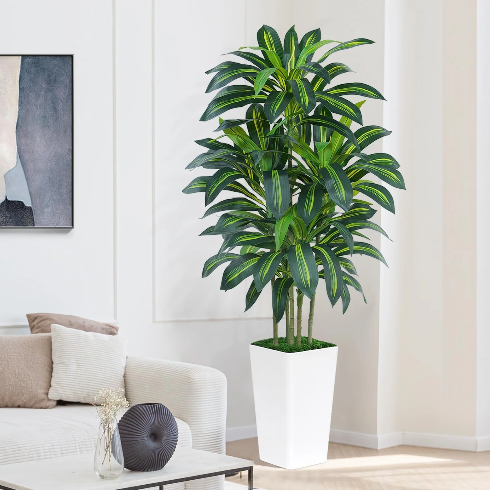 Palmier Artificiel 180cm Grande en Jardinière Blanche 108 Feuilles Arbre Décoration Intérieur