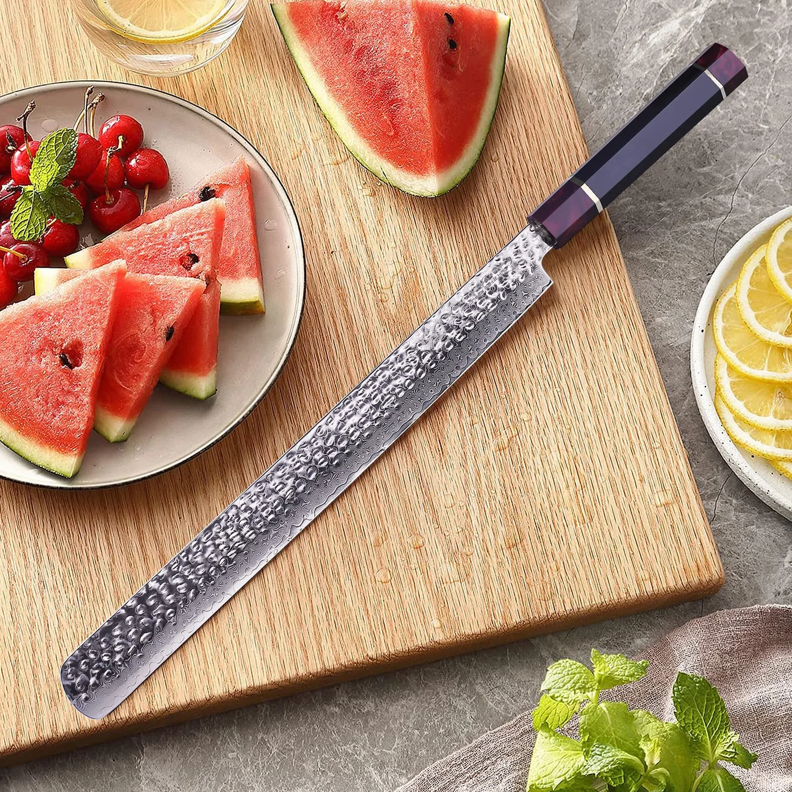 FINDKING Couteau à jambon Eternity Series lame acier damassé 9Cr18MoV manche résine
