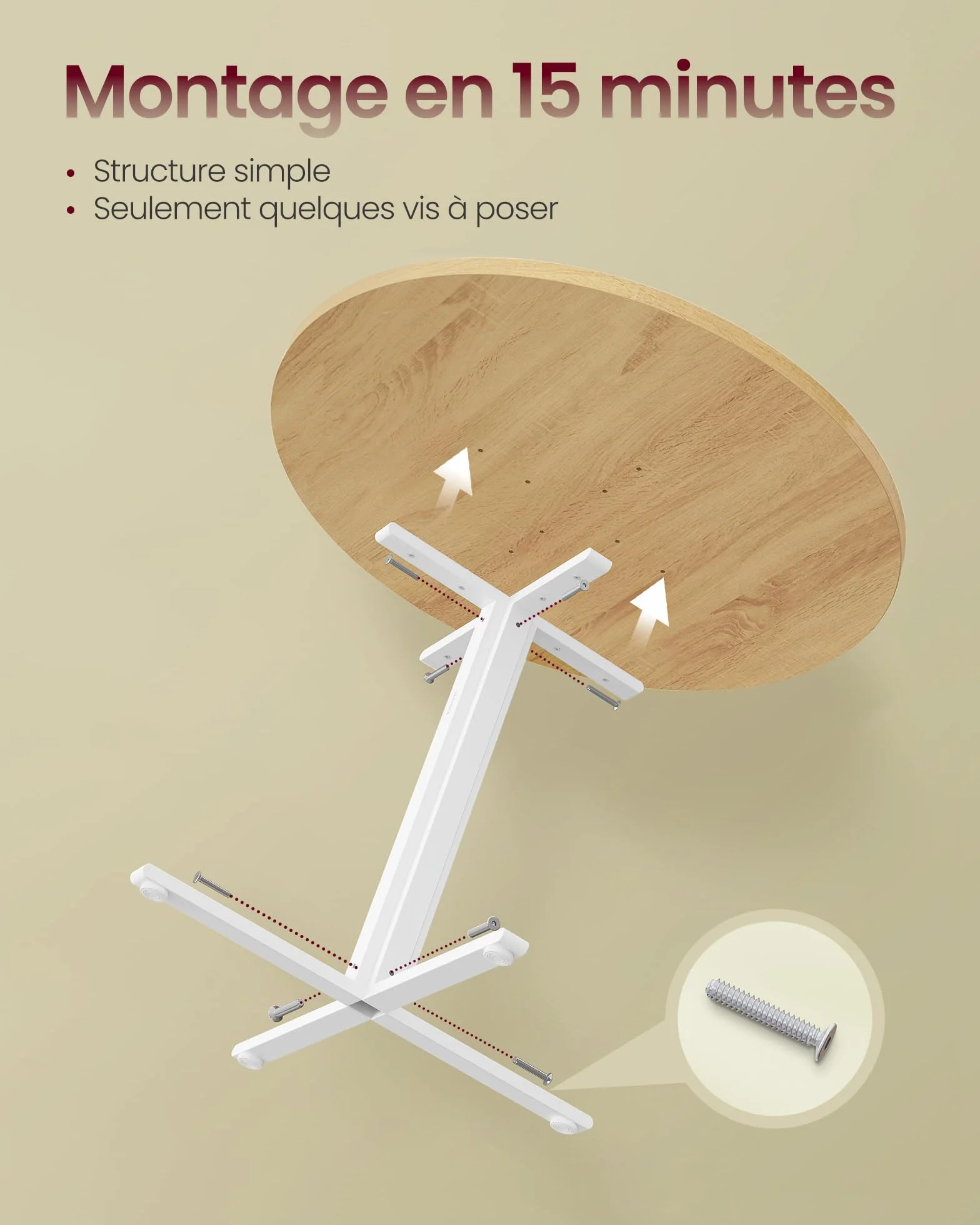 VASAGLE Table Ronde Cuisine 80 cm 4 Personnes Doré Chêne