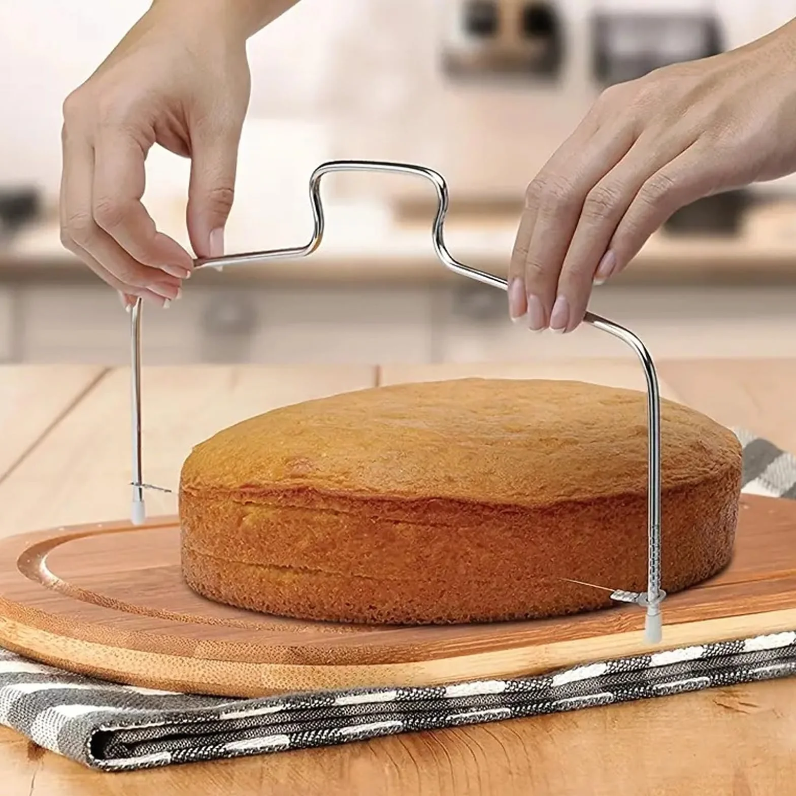 GIONAR Coupe-gâteau en Acier Inoxydable Réglable, 2 Pièces Lame Simple/Double pour Layer Cake