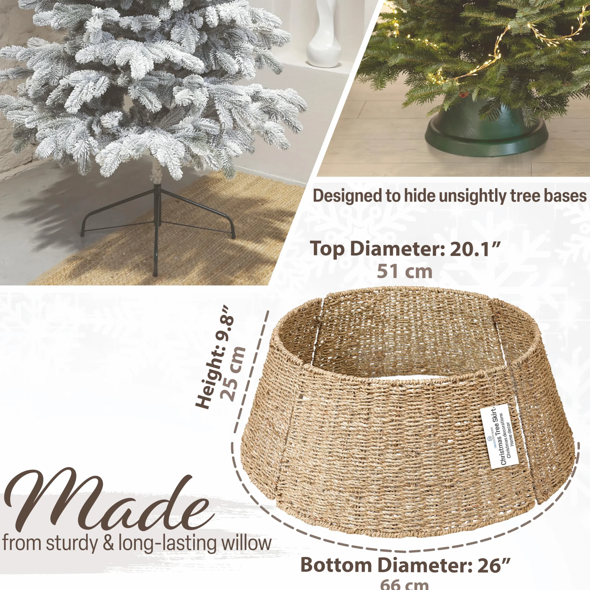 Jupe de Sapin de Noël Tressé DECO EXPRESS, Cache-Pied Sapin Noël 51x25 cm Beige