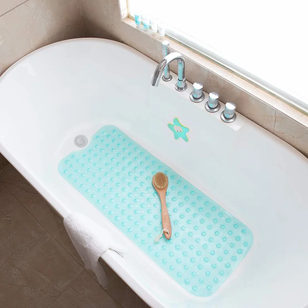 Tapis de Bain Antidérapant 99 x 39 cm Lavable en Machine Bleu Transparent