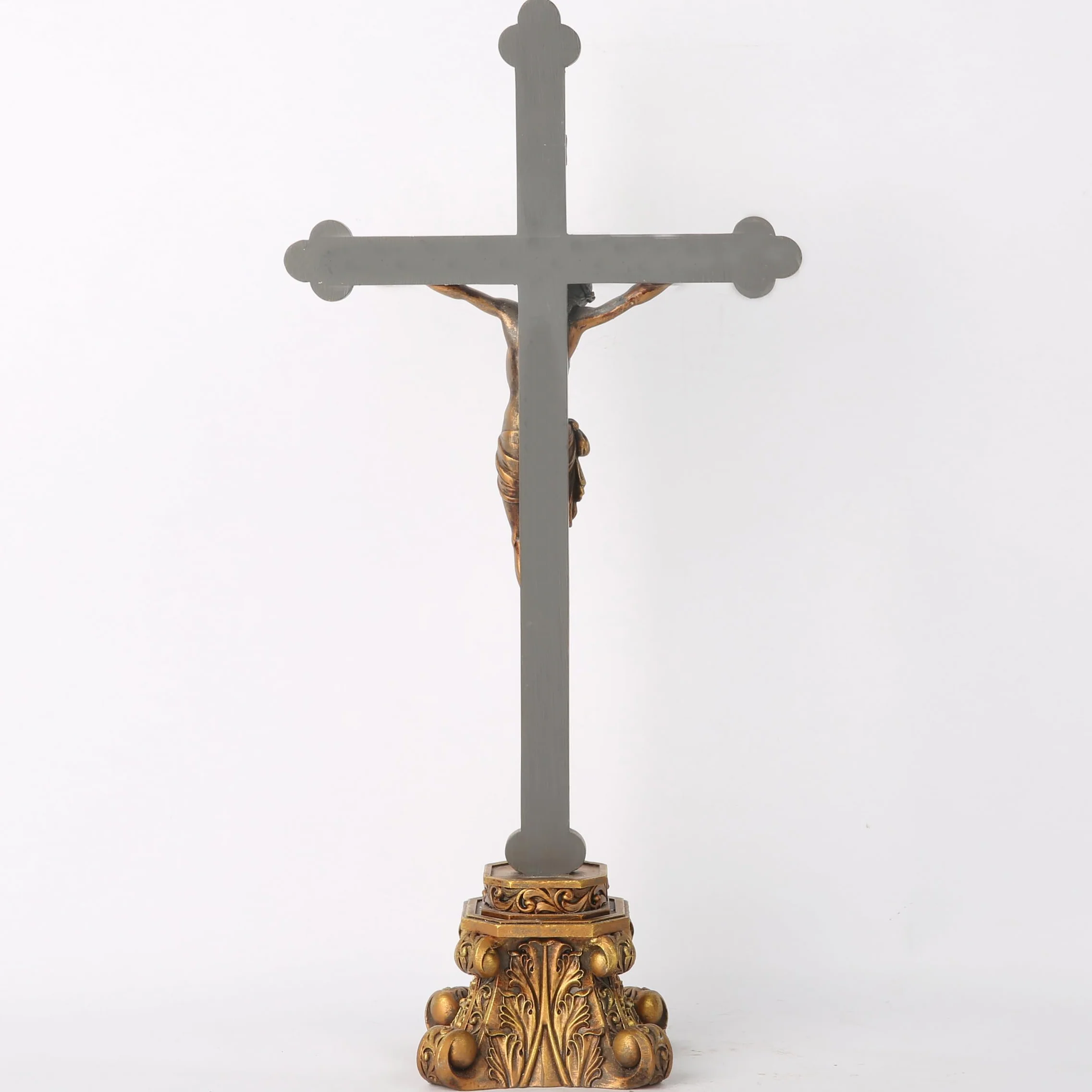 BC BUILDCLASSIC Crucifix sur pied croix religieuse peinte à la main or vintage 37,5 cm