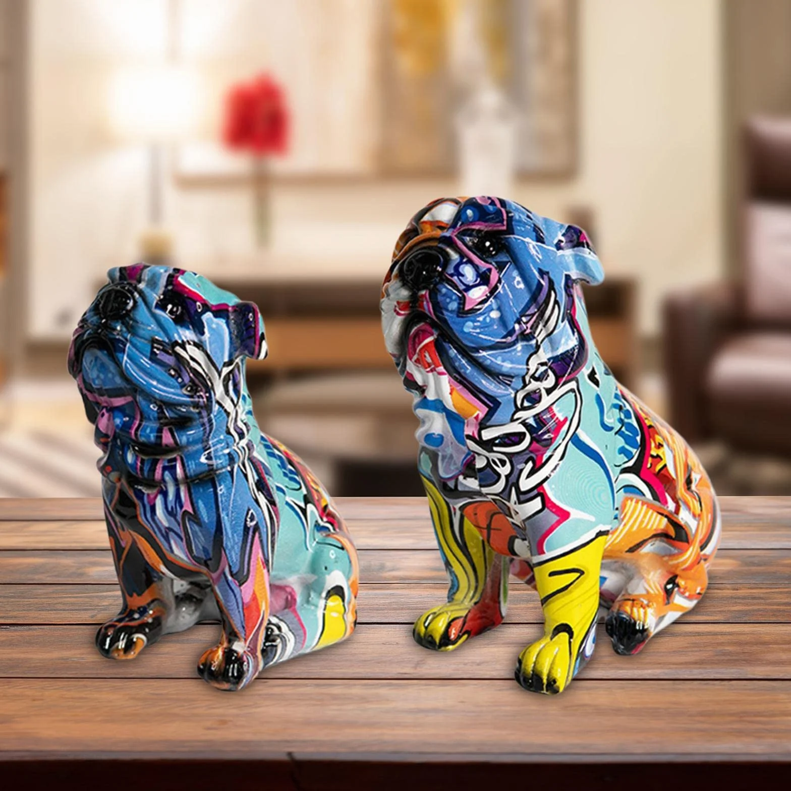 Perfk Statues Décoratives Moderne Multicolore Chien Figure Décor Ornements Sculptures Intérieur Graffiti