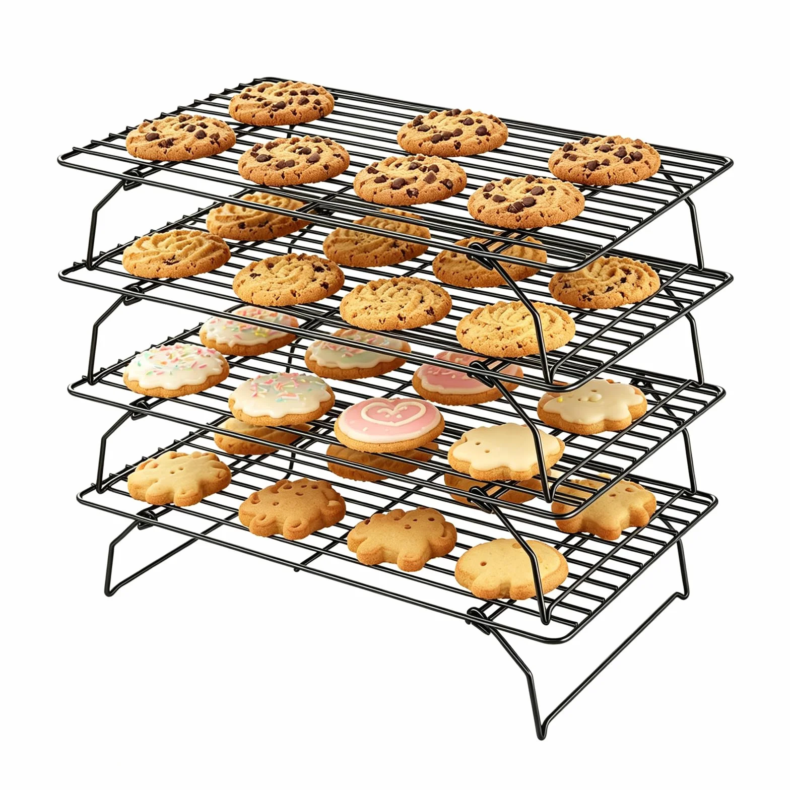 Grille de Refroidissement Empilables en Acier Inoxydable 40x25x4 cm 4 Étages Antiadhésif Cuisson Pâtisserie