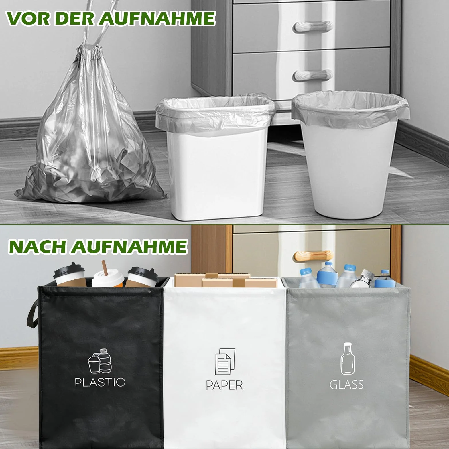 Lot de 3 Sacs Tri Selectif Poubelles Recyclage Organisateur pour Bouteilles Consignées Papiers Cuisine Exterieur