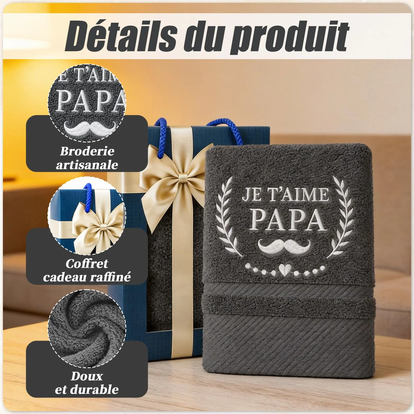 Serviette Brodée Cadeau Papa Anniversaire Sport Homme Coffret Élégant Fête des Pères Doux Salle de Bain