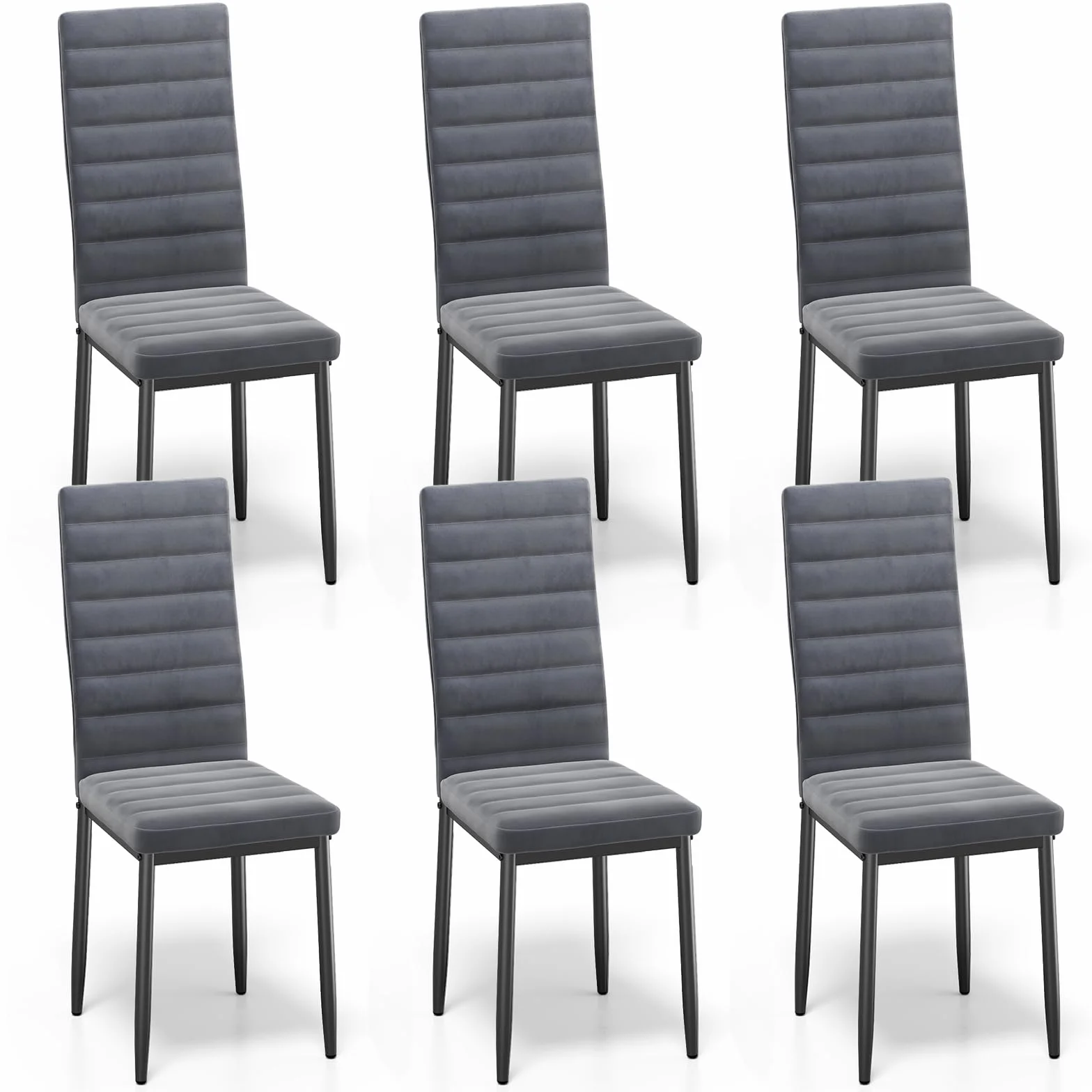 Bealife 6 Chaises Salle à Manger en Velours, Dossier Haut, Gris Foncé