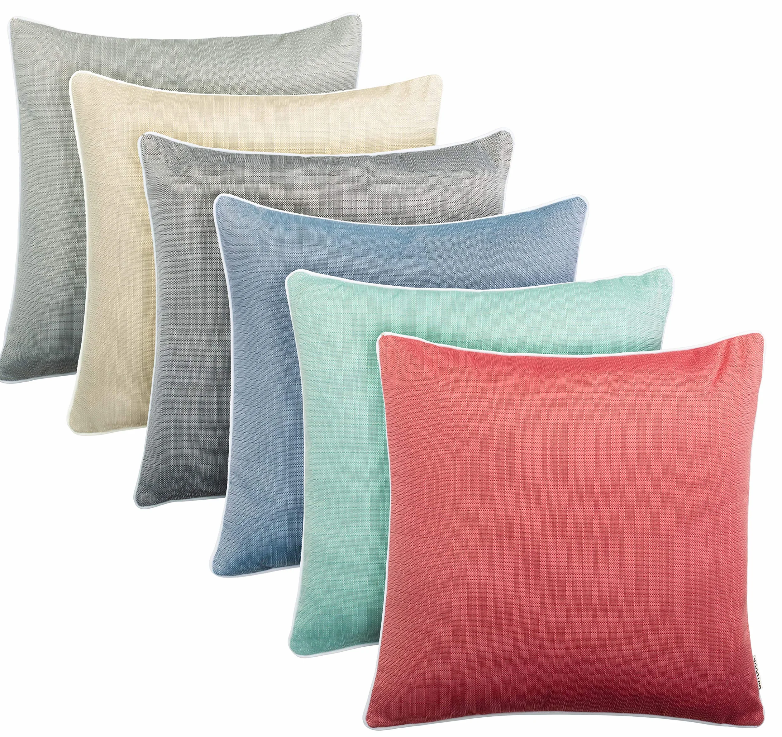 Coussins d'extérieur 45x45 cm Imperméables Lin Passepoil Bleu Lot de 2