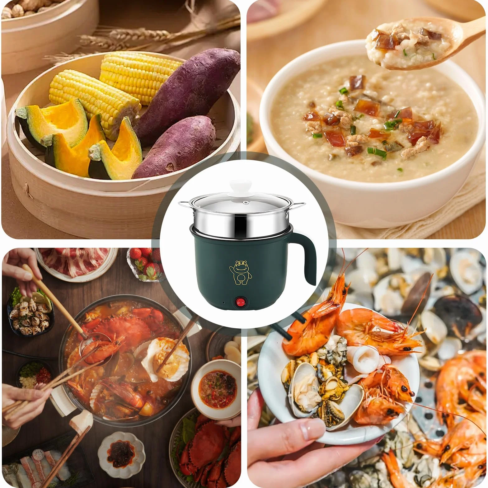 Casserole électrique 1,8 L antiadhésif, Mini fondue électrique, Multicuiseur portable avec cuiseur vapeur
