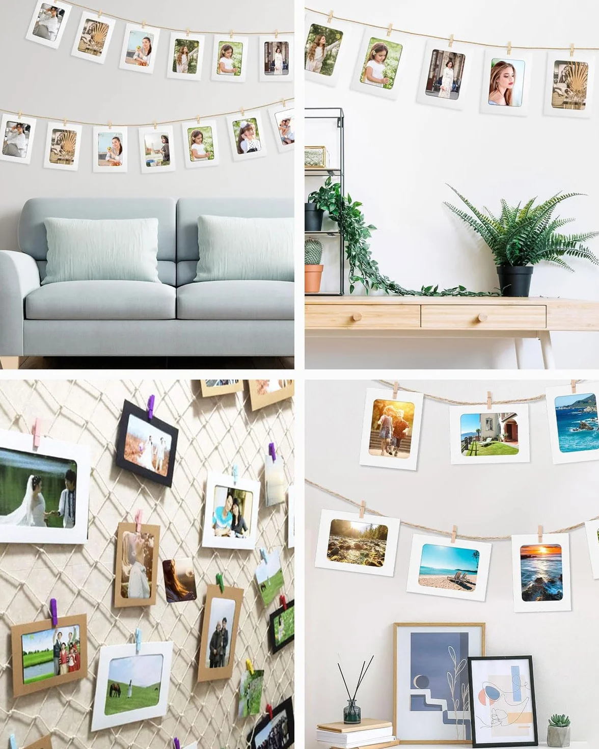 Cadres Photo en Papier 20pcs DIY Mini Clips en Bois Cordes en Chanvre Décoration Murale Maison