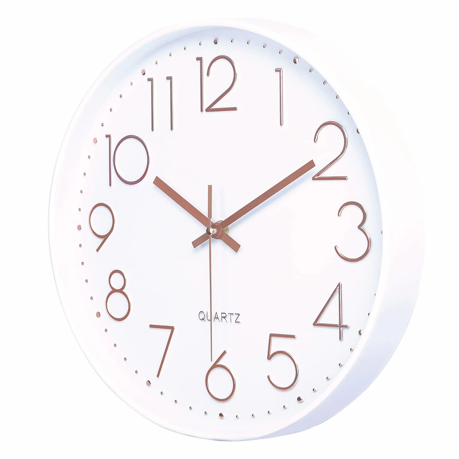 Lafocuse Horloge Murale 30cm Blanc Moderne Silencieuse Chiffres 3D Or Rose
