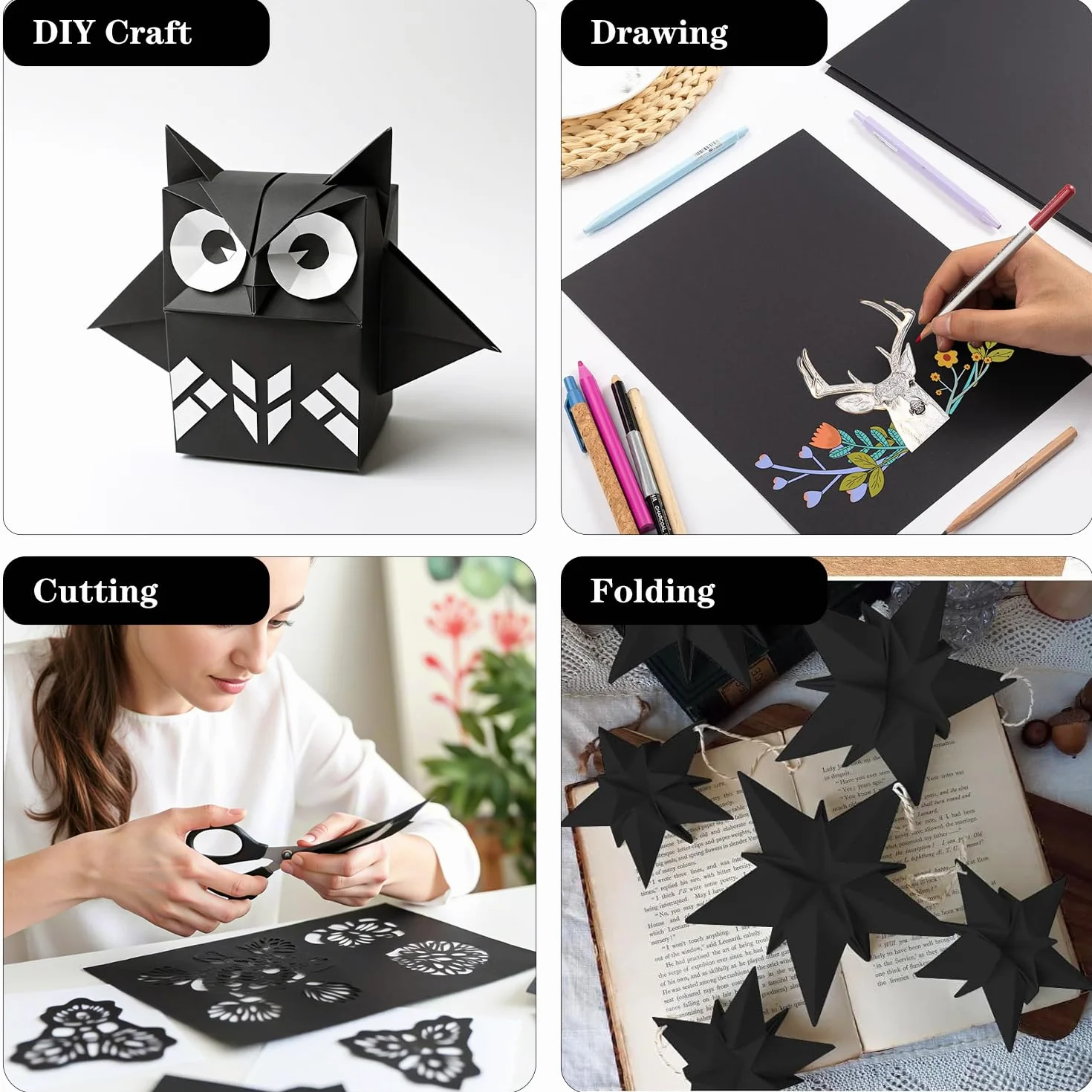 Papier cartonné noir A4 120 g/m² 100 feuilles pour origami scrapbooking