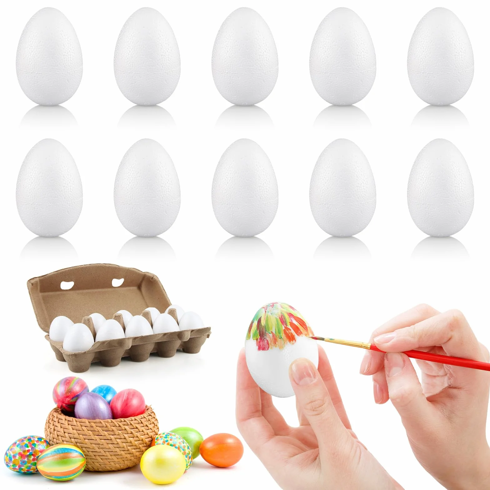 Œufs de Pâques à Peindre, Lot de 10 Œufs en Polystyrène 6 cm, Décoration Pâques Bricolage