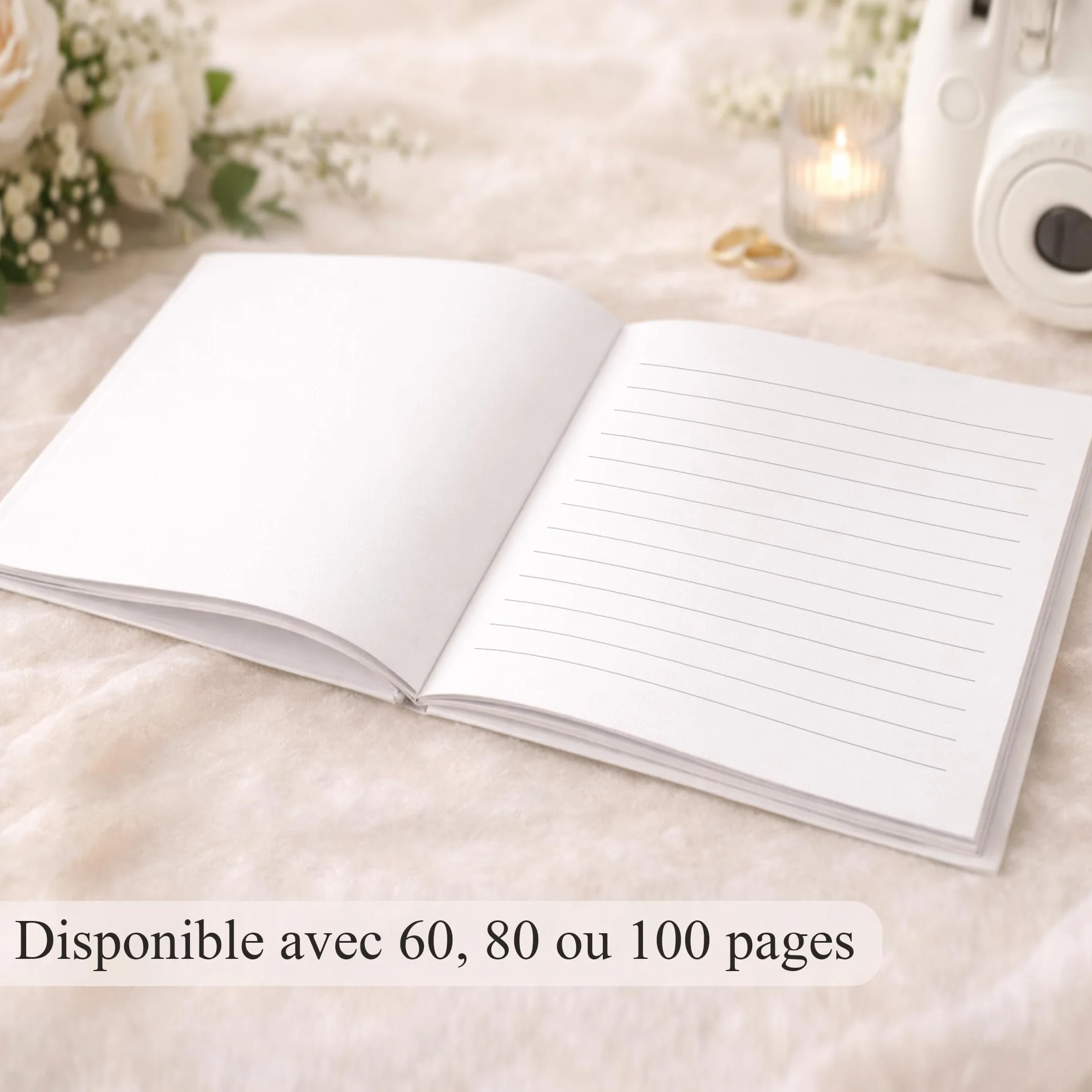 Livre d’or mariage personnalisé avec photo – Album invités élégant avec prénoms – Livre souvenir réception pages lignées (60 pages)