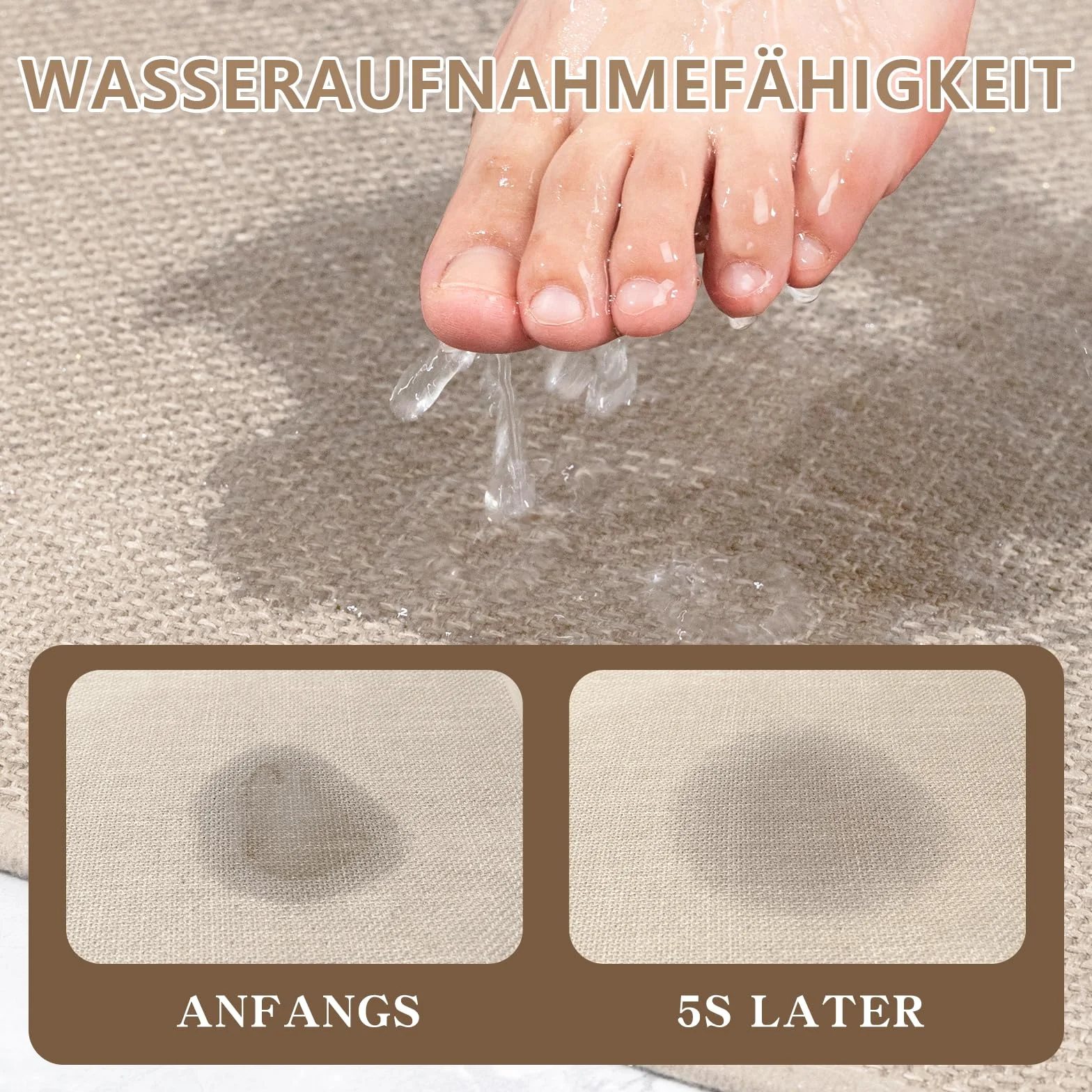 Tapis de bain antidérapant Chakme 43 x 61 cm caoutchouc lavable Beige