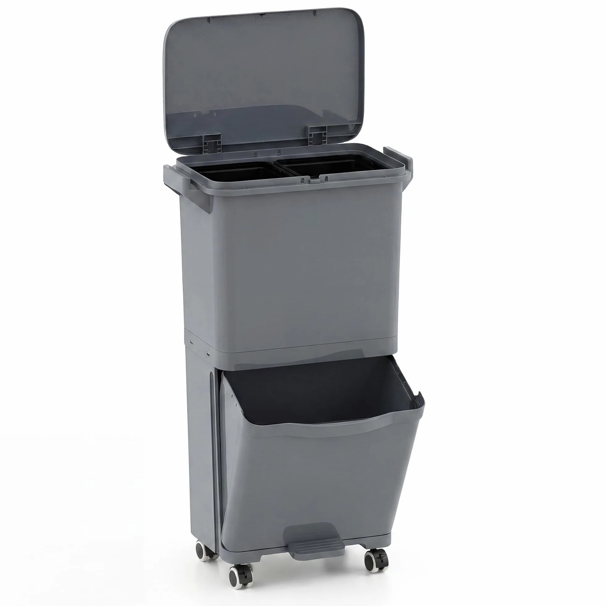 LIFEZEAL Poubelle de Cuisine 36L, Poubelle de Tri Sélectif 2 Niveaux, Pédale, Bac Inclinable, Plastique, Gris