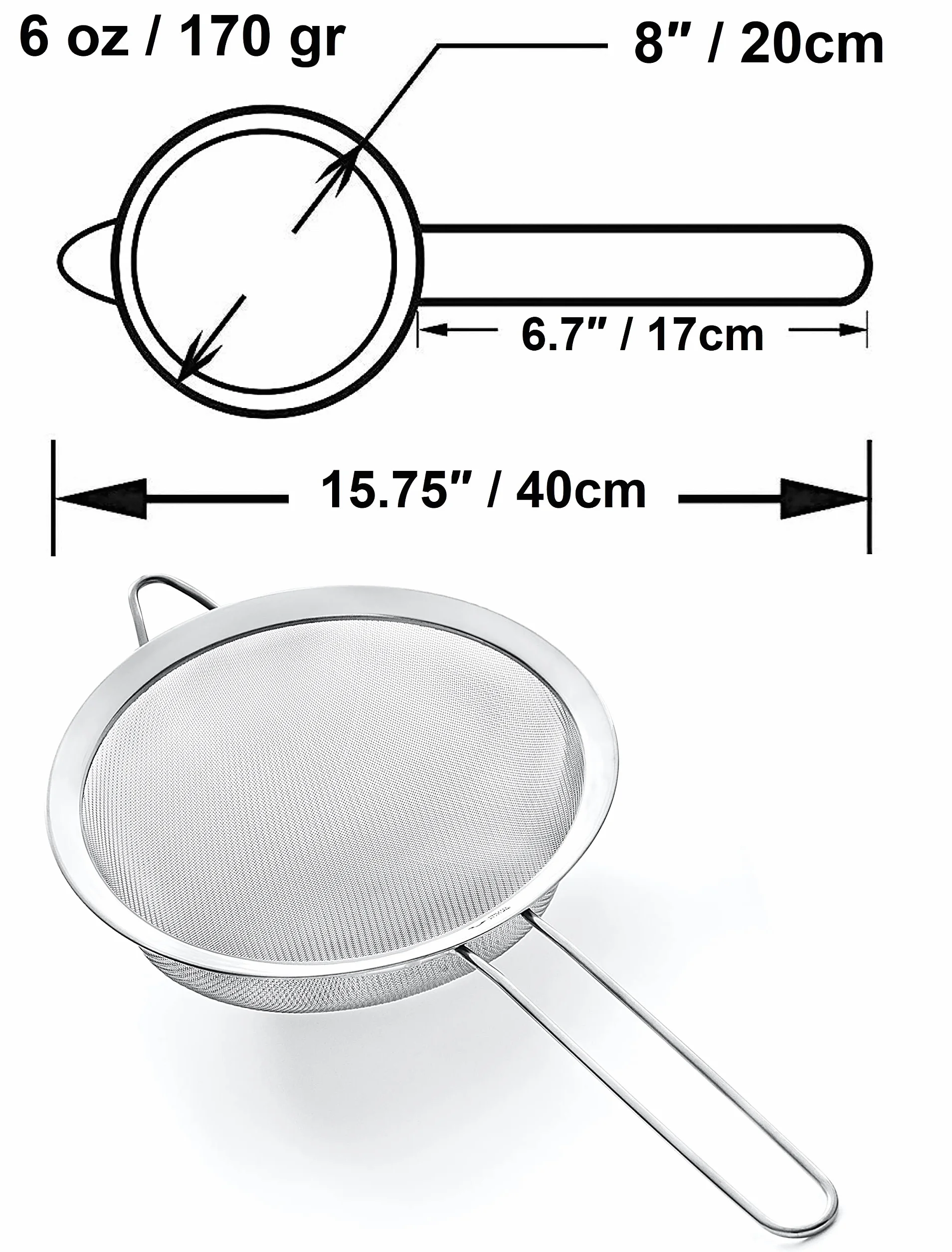 Passoire Haut de Gamme 20cm 304 Acier Inoxydable Mailles Fines