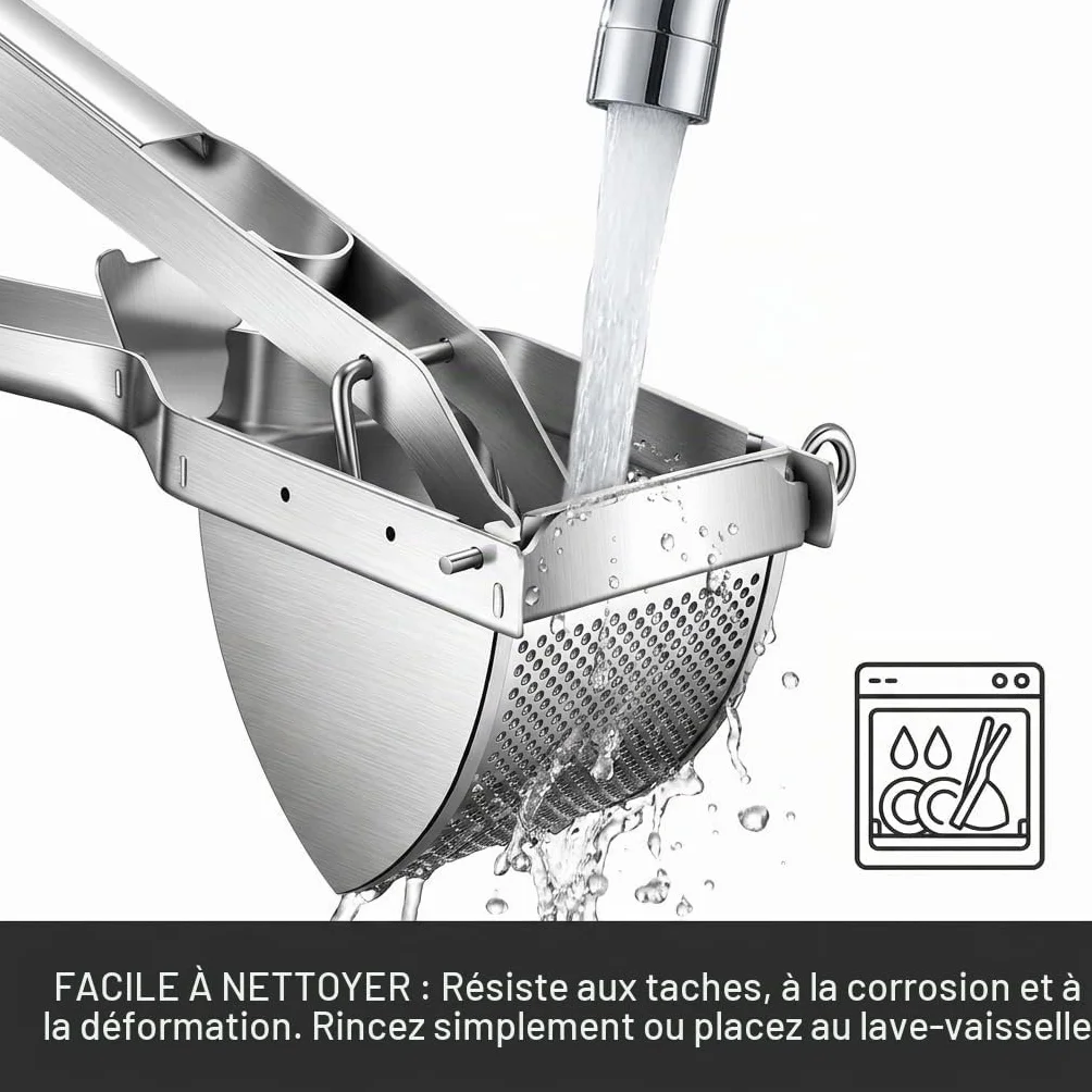 Presse-purée professionnel inoxydable avec grattoir à pâte, lave-vaisselle